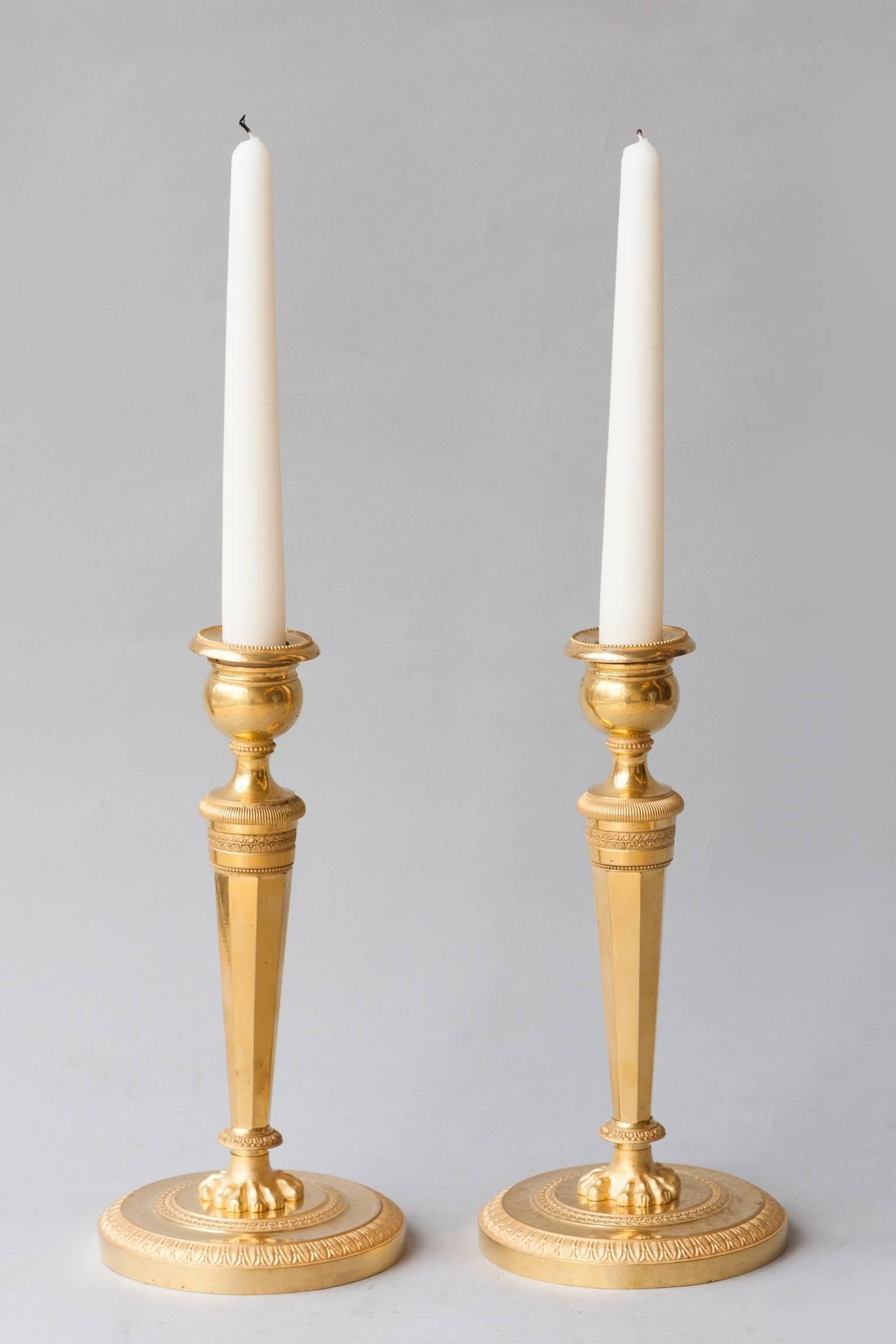 Pair of Fine Quality Early 19th Century Gilt Bronze Candlesticks For Sale 1