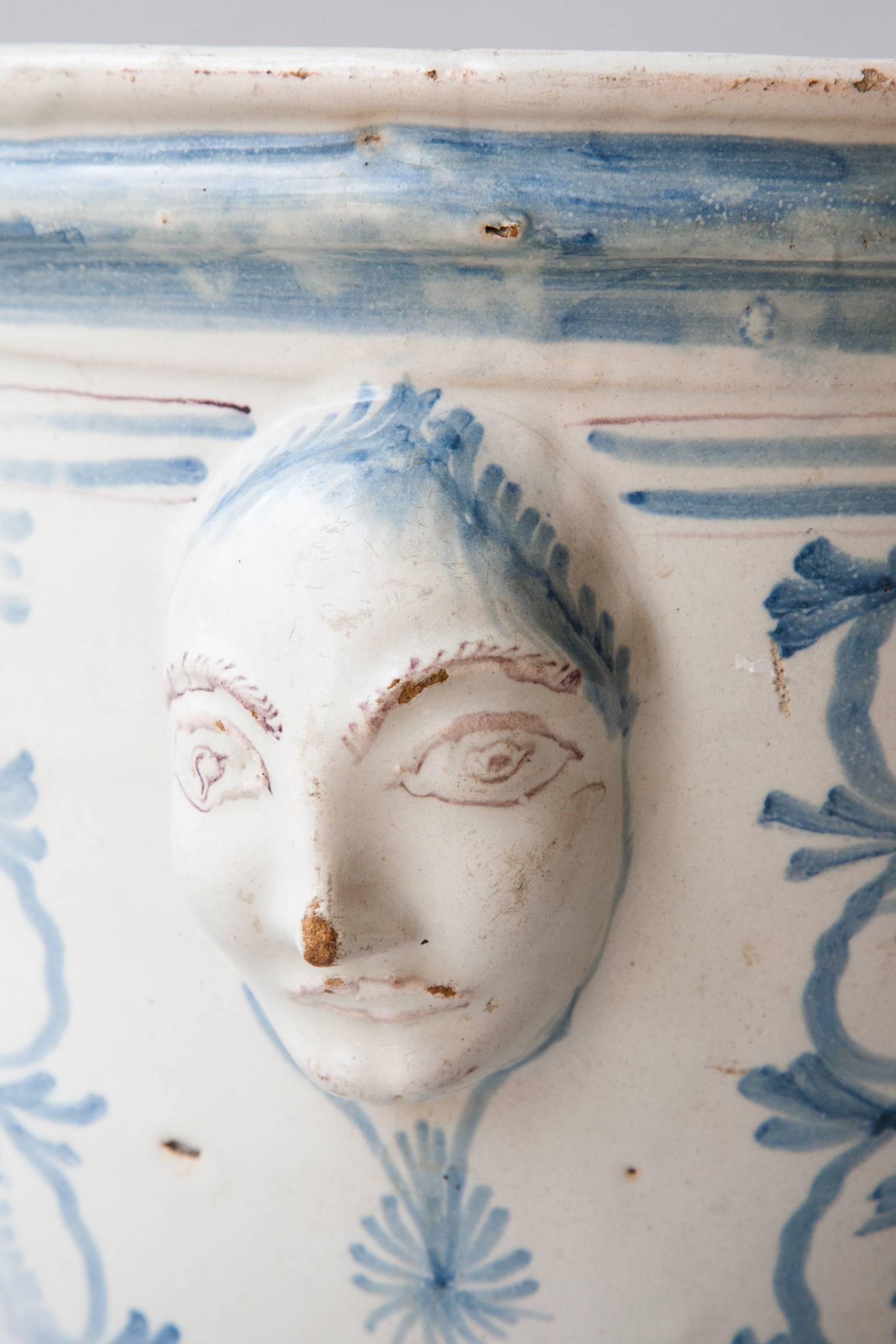 18th Century Blue and White Faïence Cache Pot from Nevers, France 1