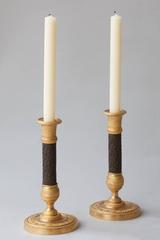 Pair of Fine Quality Early 19th Century Gilt and Patinated Bronze Candlesticks