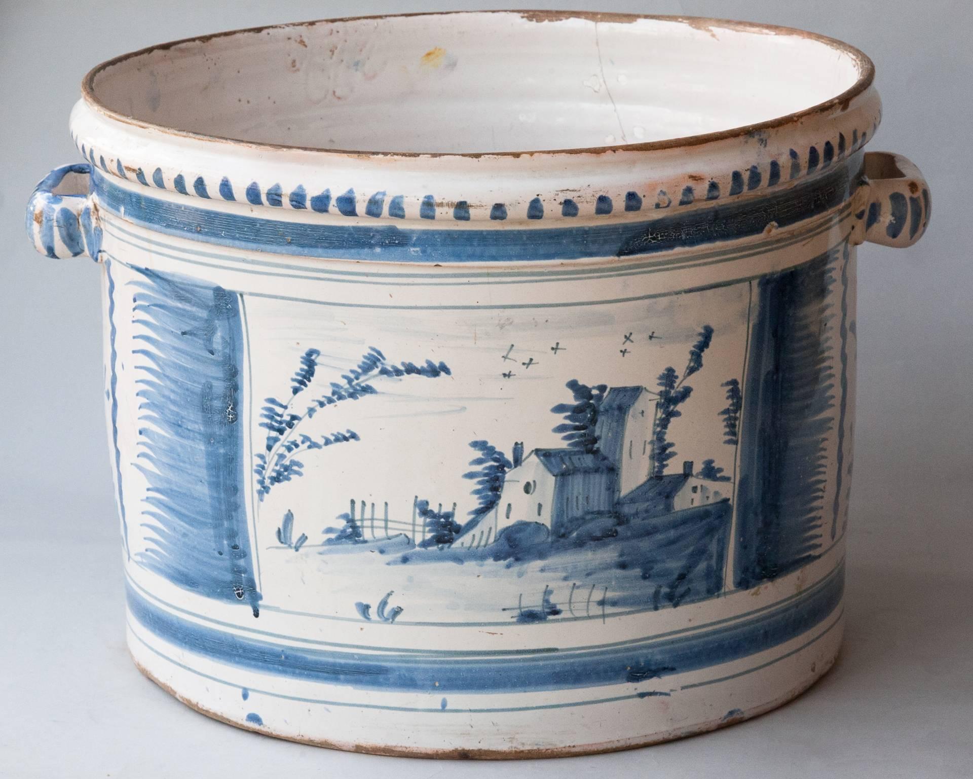 Louis XV 18th Century Blue and White Faience 'Pot a Oranger' Nevers, France