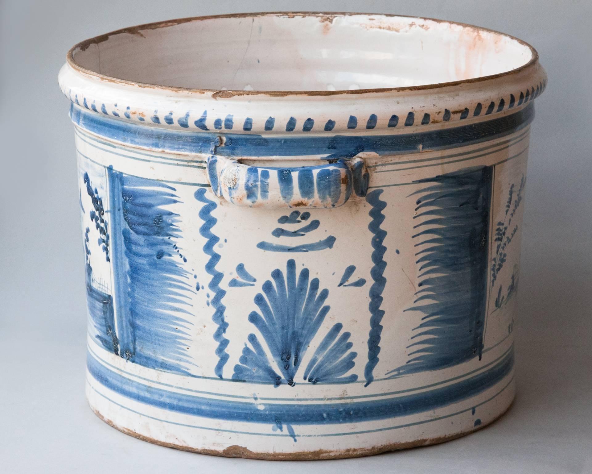 French 18th Century Blue and White Faience 'Pot a Oranger' Nevers, France