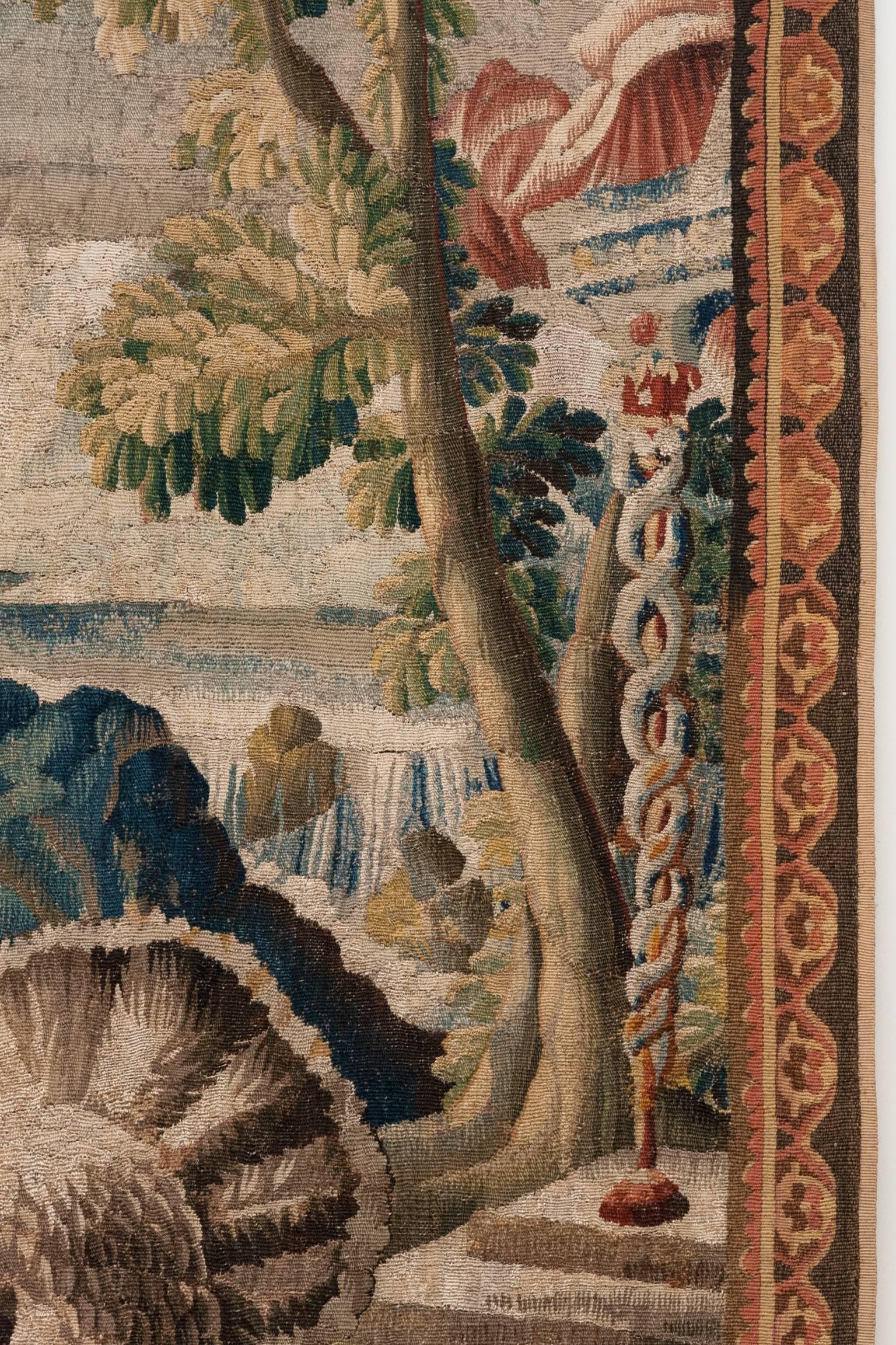 18th Century Aubusson Verdure Tapestry with Two Turkeys and an Exotic Bird In Excellent Condition In London, GB