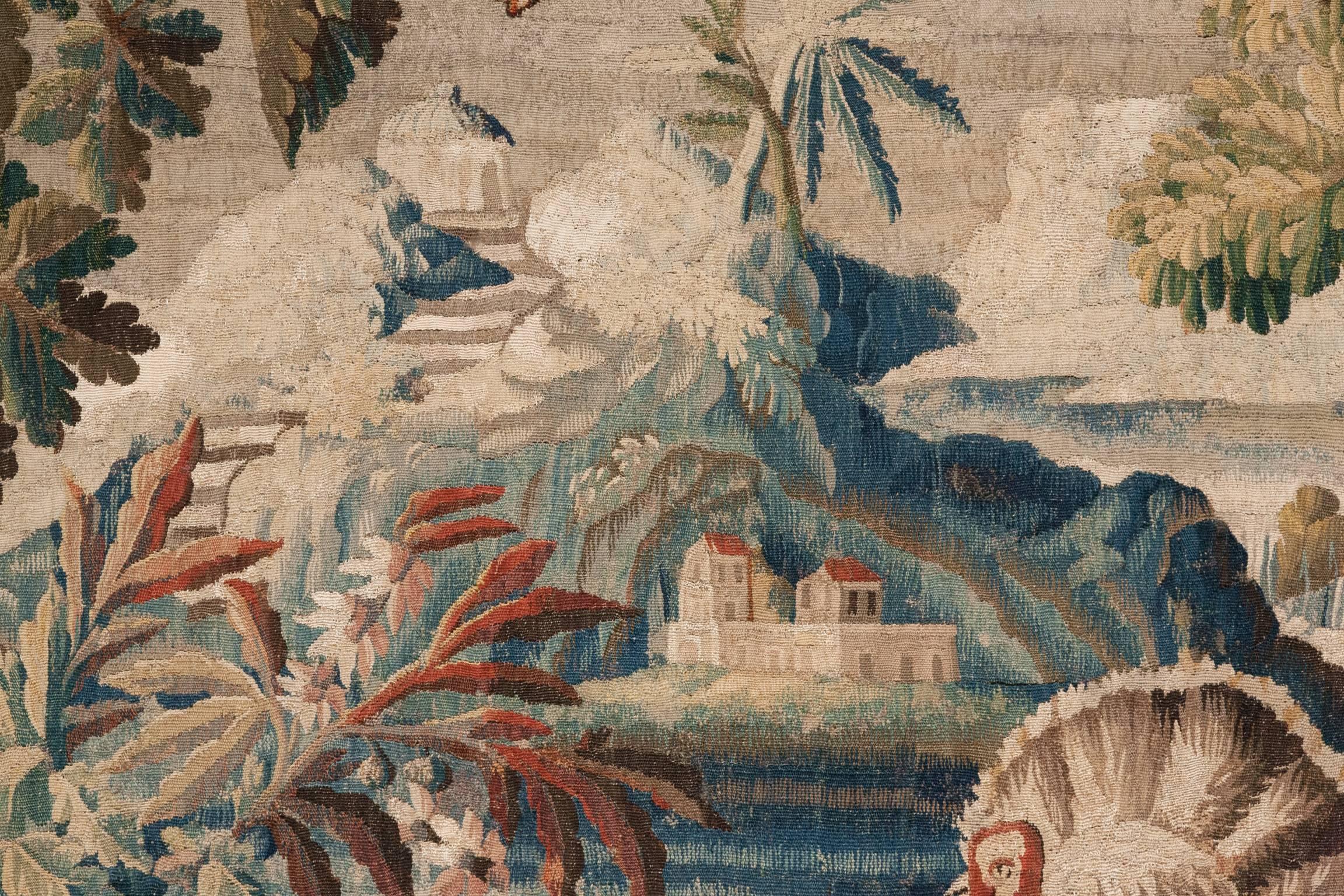 Mid-18th Century 18th Century Aubusson Verdure Tapestry with Two Turkeys and an Exotic Bird