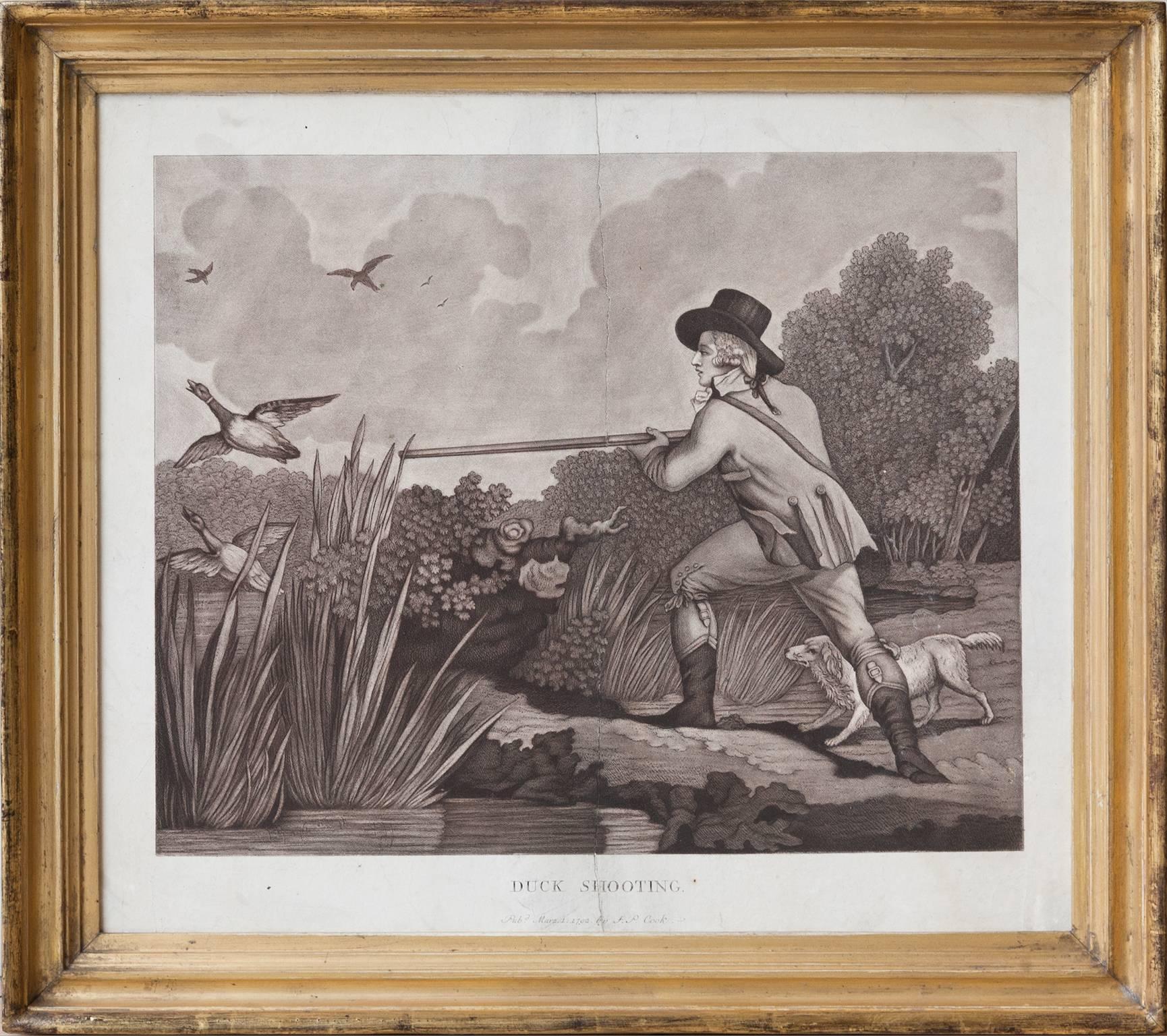 George III Pair of 18th Century English Sporting or Hunting Prints in Gilt Frames, 1792