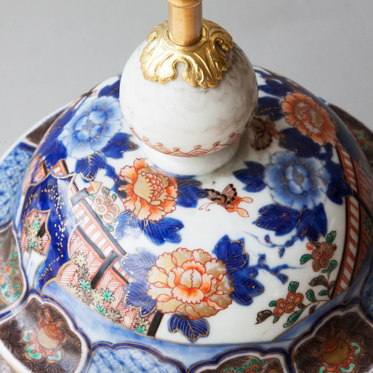 Japanese 19th Century Meiji Porcelain Vase With Gilt Bronze Mounts Converted to a Lamp For Sale