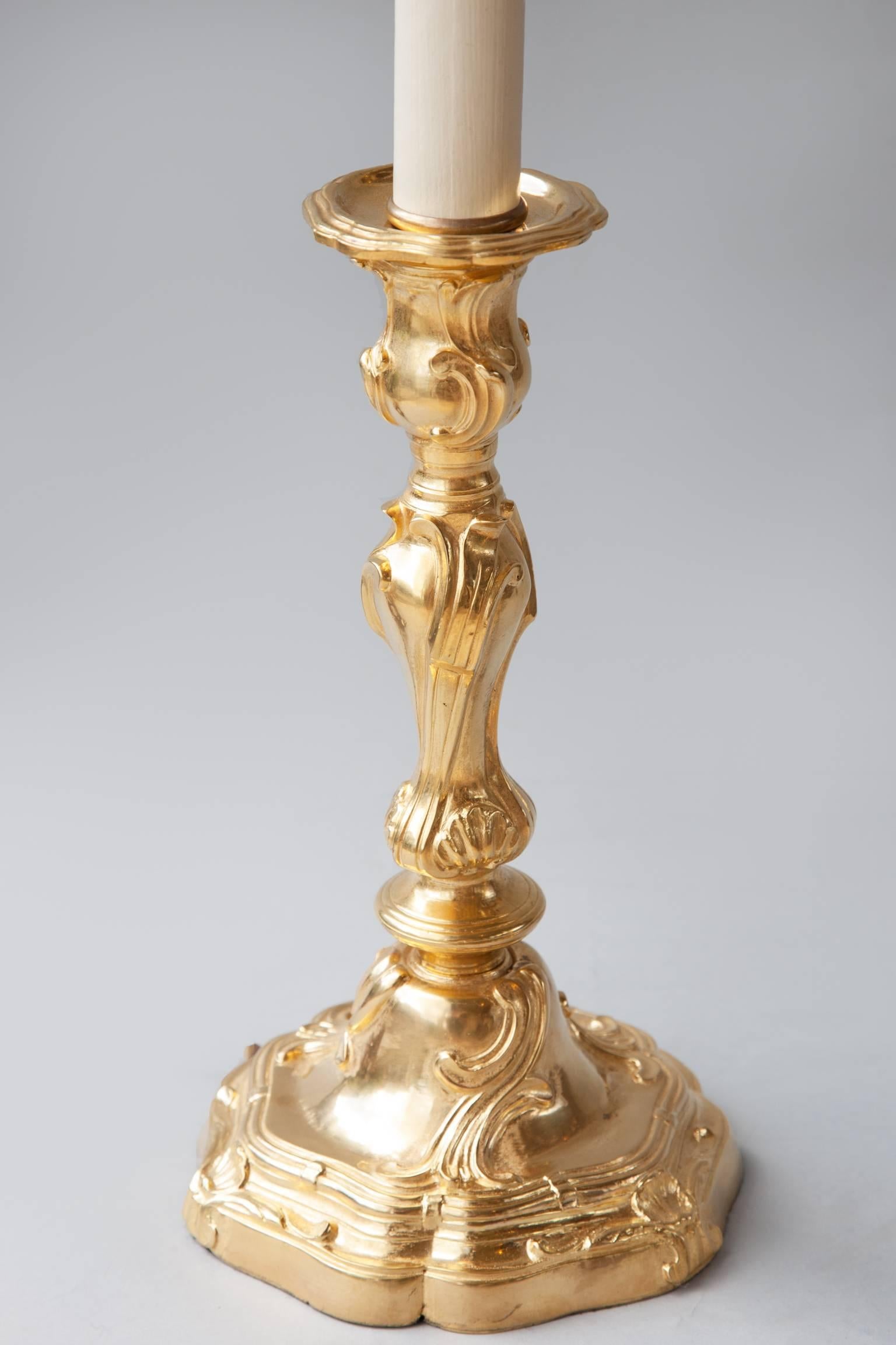 Late 19th Century Louis XV Style Rococo Candlesticks Converted to Table Lamps For Sale 1