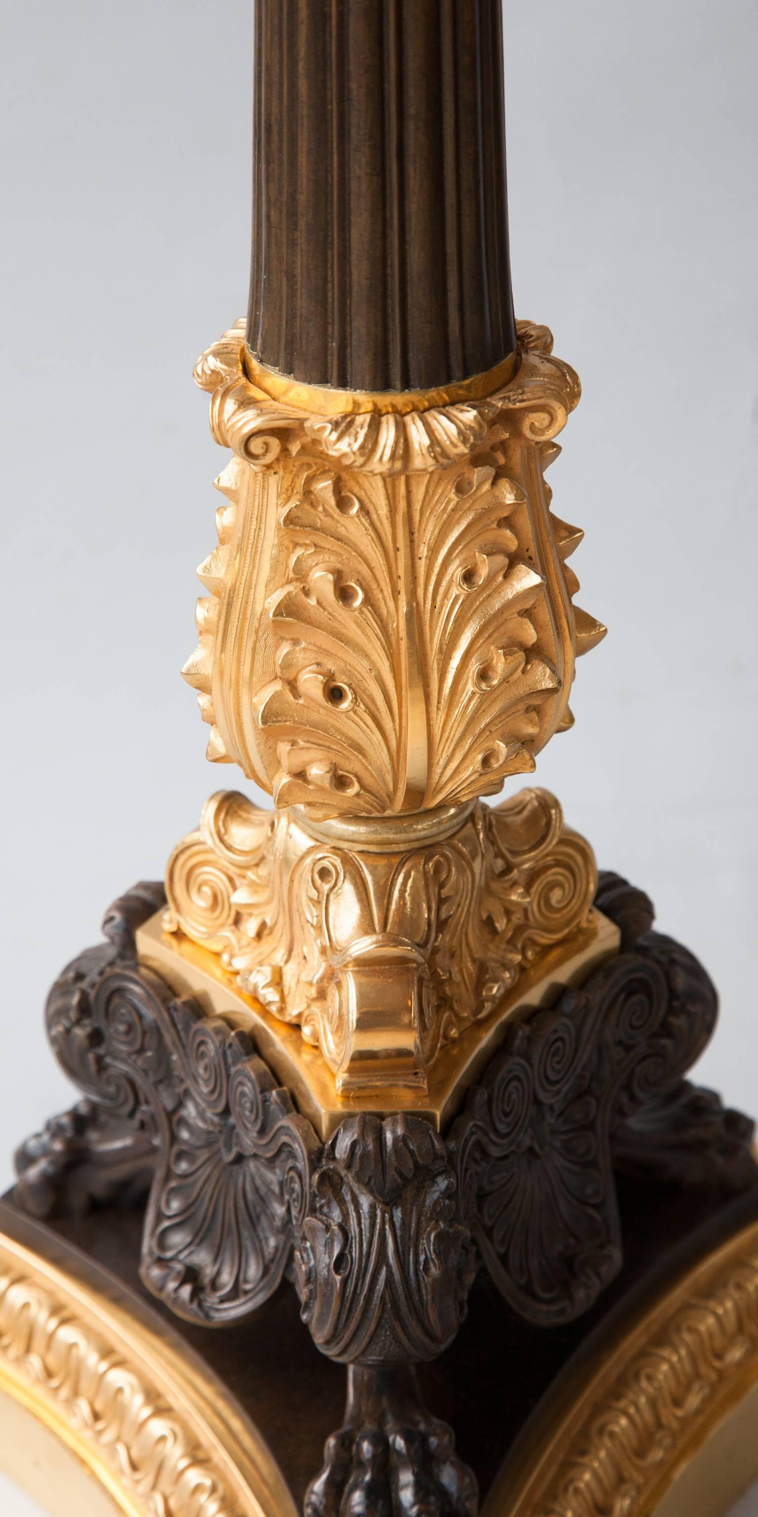 Pair of 19th Century Restauration Gilt and Patinated Bronze Six-Light Candelabra For Sale 2