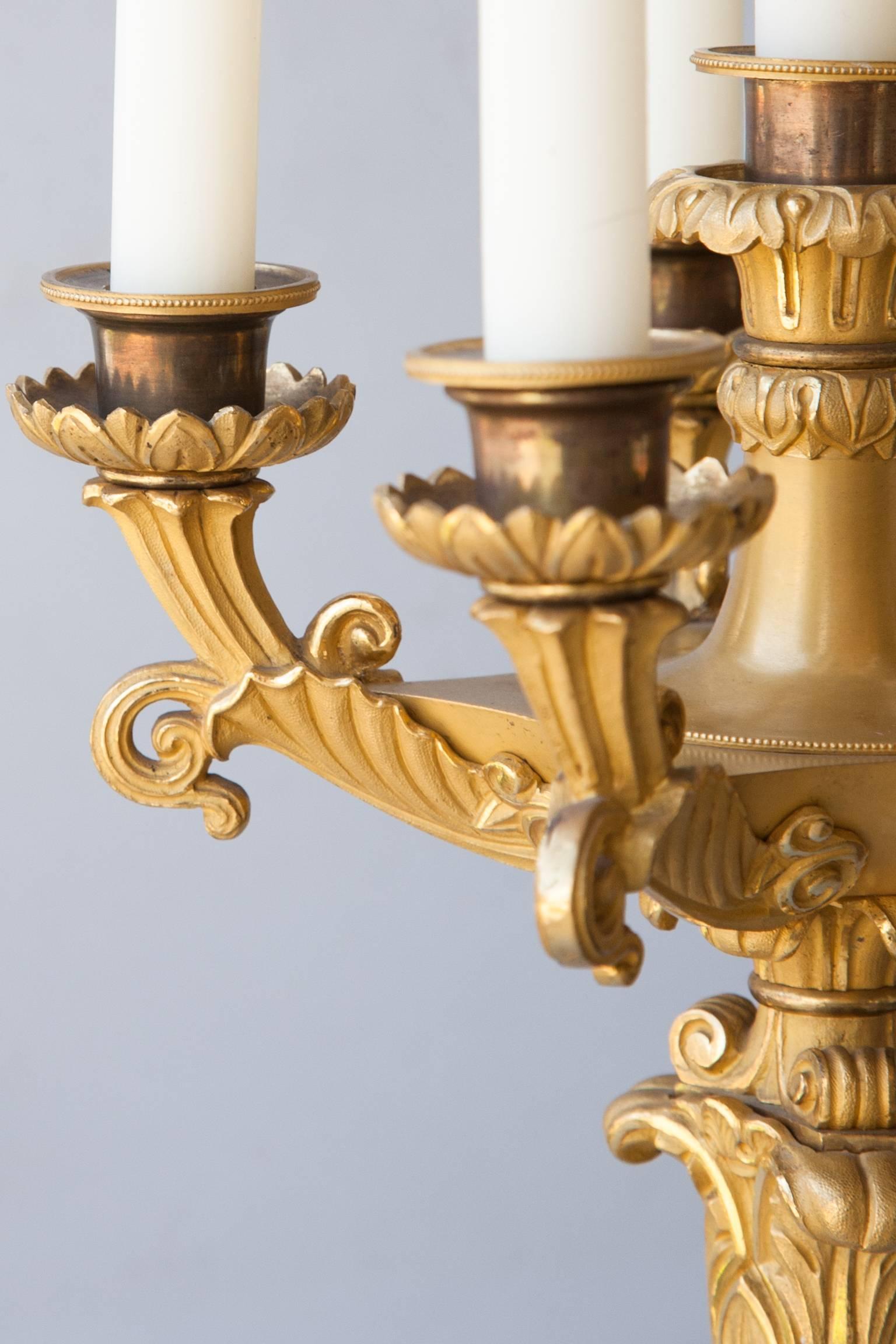 Important Pair of Early 19th Century Six-Light Ormolu Restauration Candelabra For Sale 4
