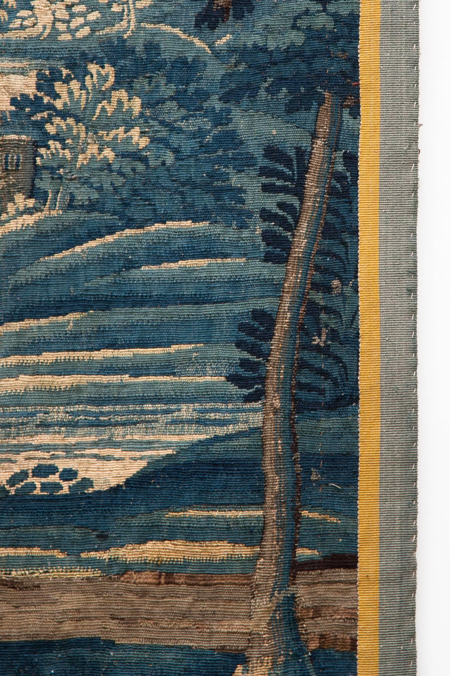French Early 18th Century Aubusson Verdure Tapestry with Trees, a Castle and a River