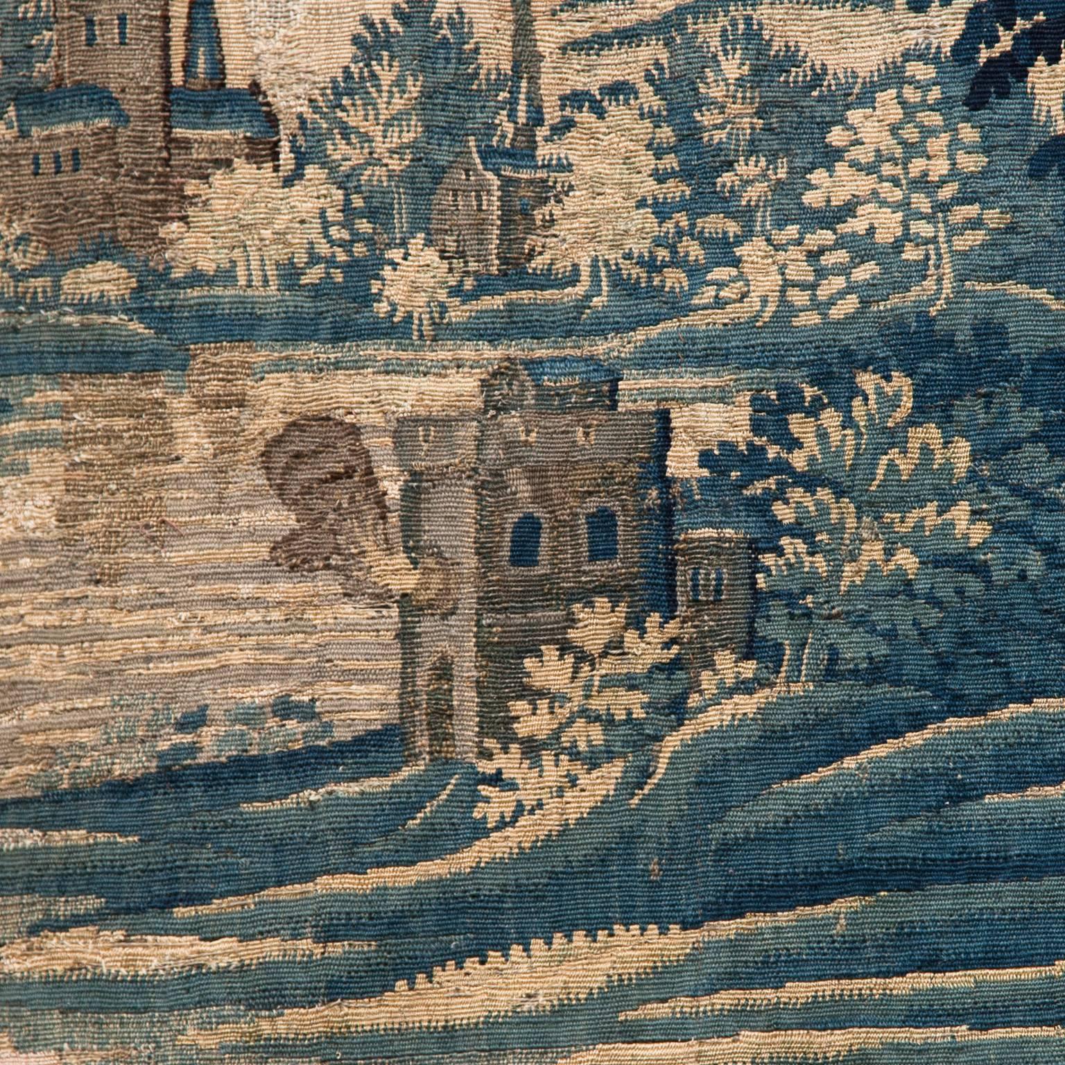 Early 18th Century Aubusson Verdure Tapestry with Trees, a Castle and a River In Good Condition In London, GB