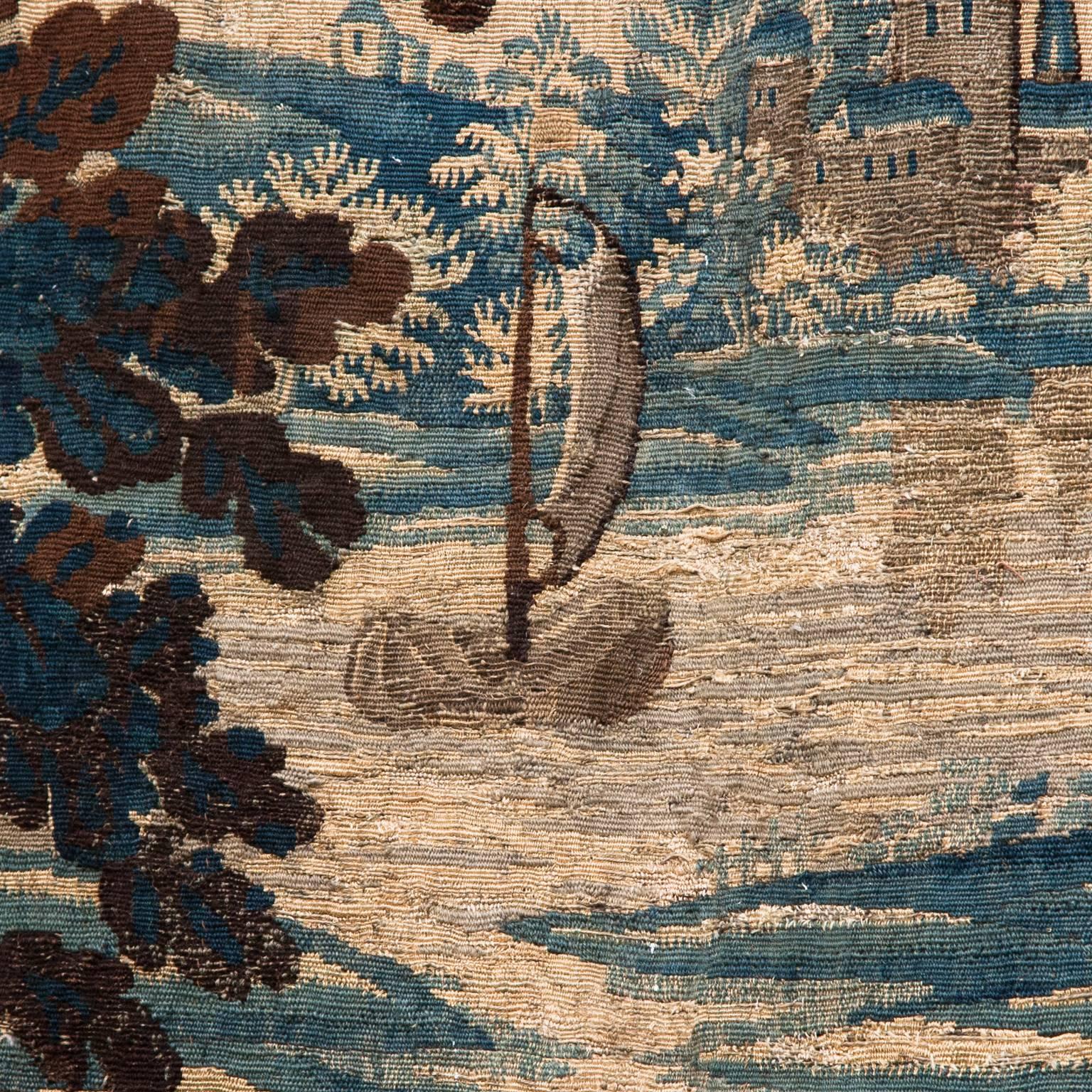 Mid-18th Century Early 18th Century Aubusson Verdure Tapestry with Trees, a Castle and a River