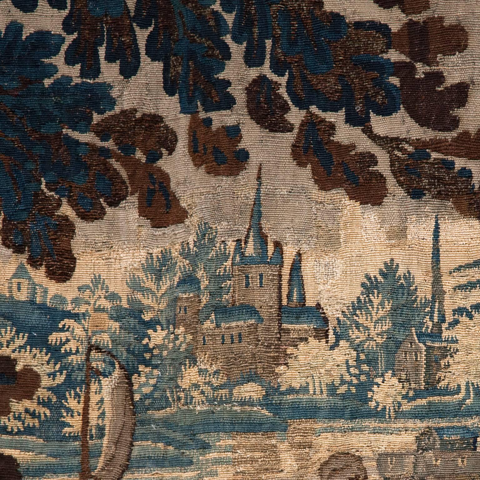 Wool Early 18th Century Aubusson Verdure Tapestry with Trees, a Castle and a River