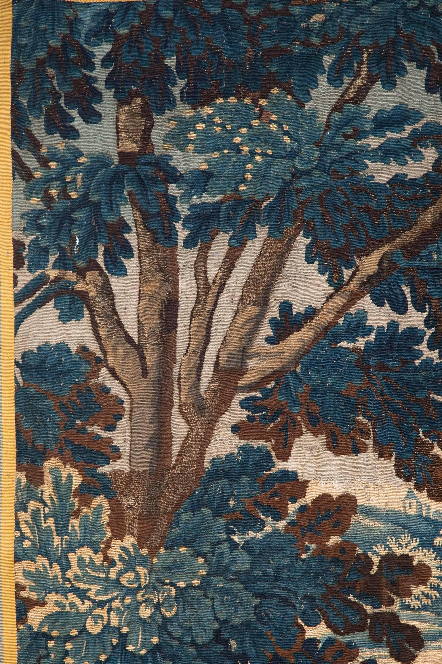 Early 18th Century Aubusson Verdure Tapestry with Trees, a Castle and a River 1