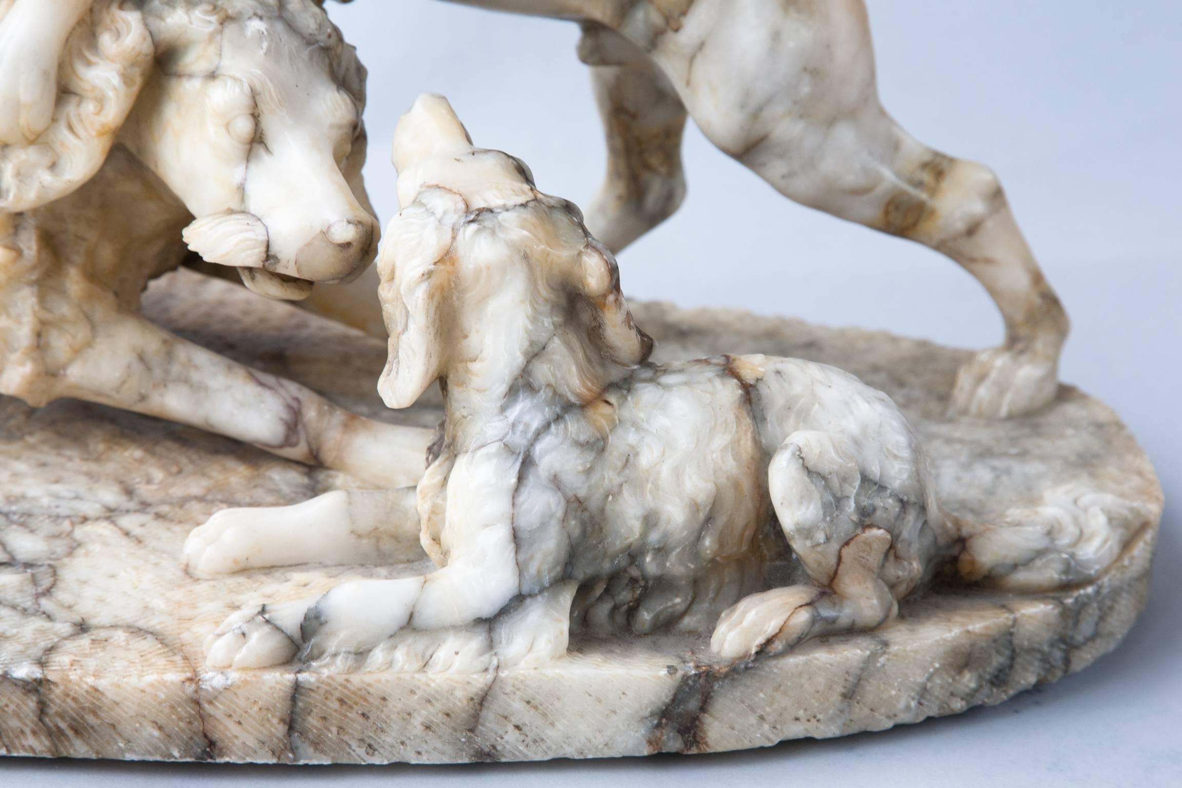 European Alabaster Sculpture of Three Dogs Playing, circa 1800 In Good Condition For Sale In London, GB