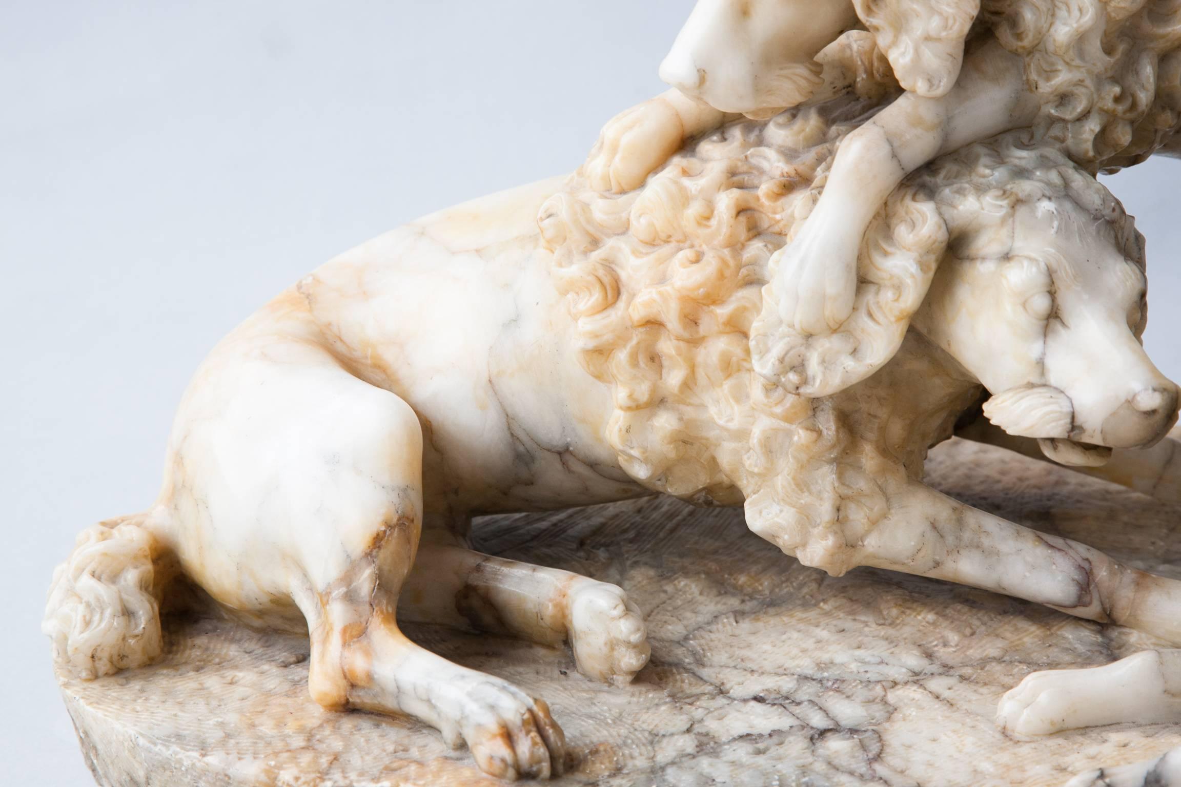 Early 19th Century European Alabaster Sculpture of Three Dogs Playing, circa 1800 For Sale