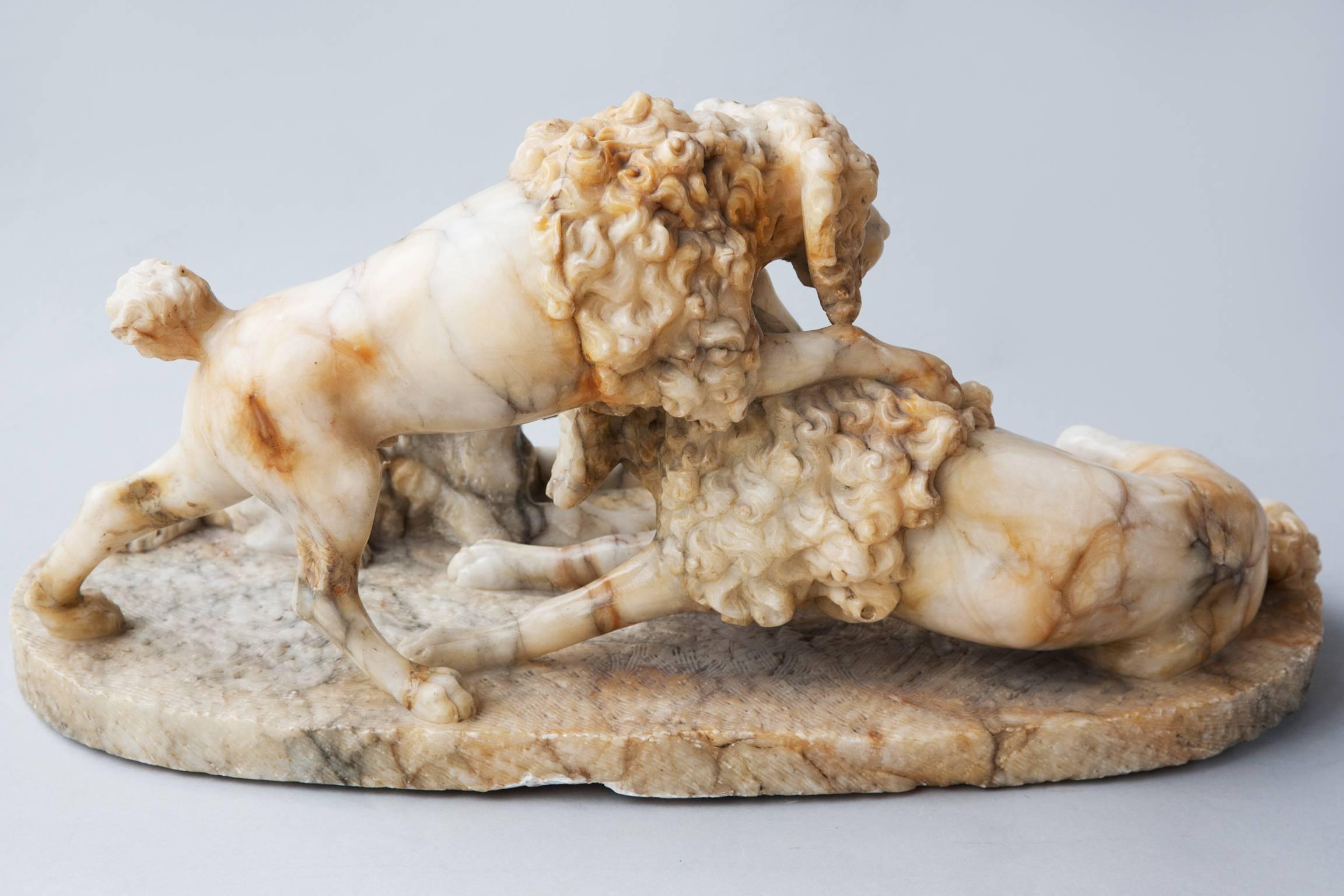 European Alabaster Sculpture of Three Dogs Playing, circa 1800 For Sale 2