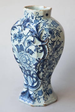 18th Century Octagonal Baluster Delft Vase