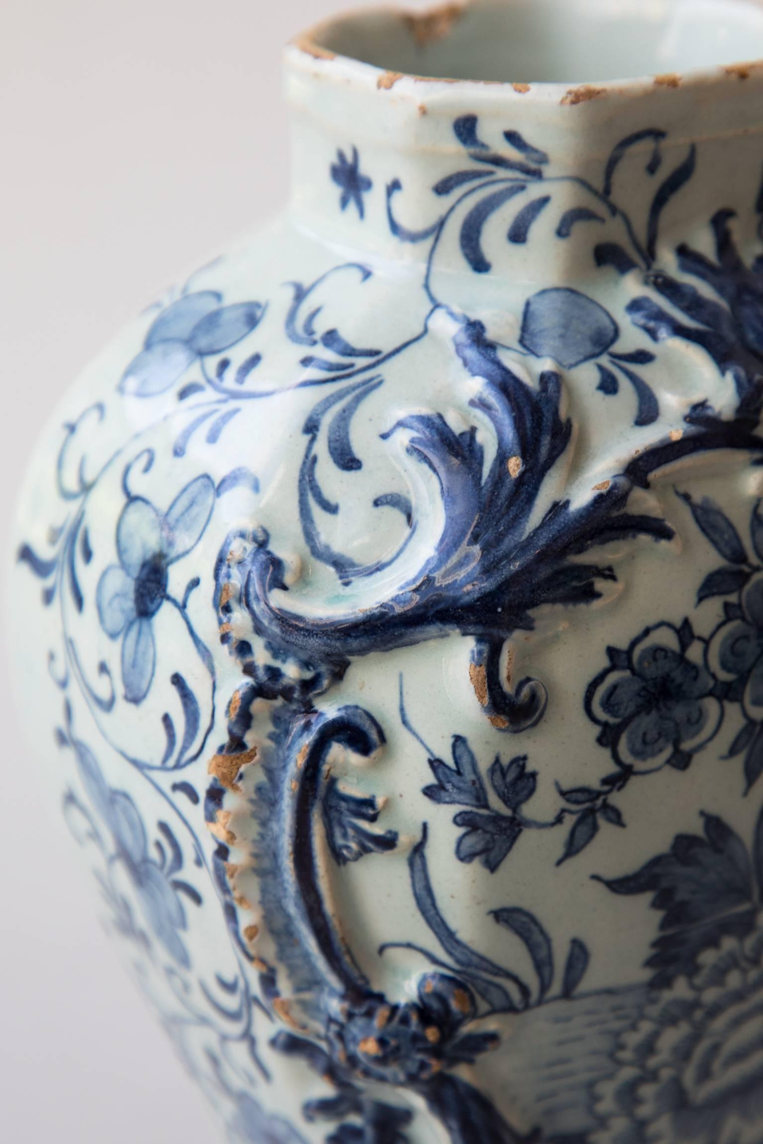 Faience 18th Century Octagonal Baluster Delft Vase For Sale