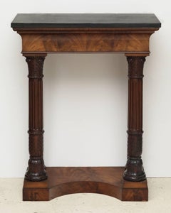 Small Early 19th Century Carved Flame Mahogany Console Table With Black Marble