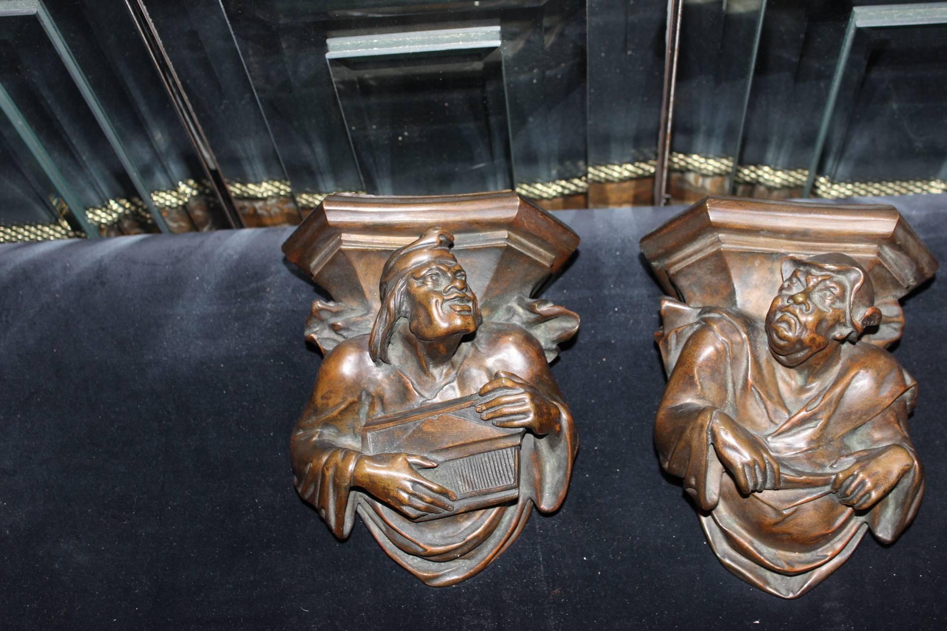 Pair of French Bronze Grotesque Figural Wall Brackets In Good Condition For Sale In Washington, DC