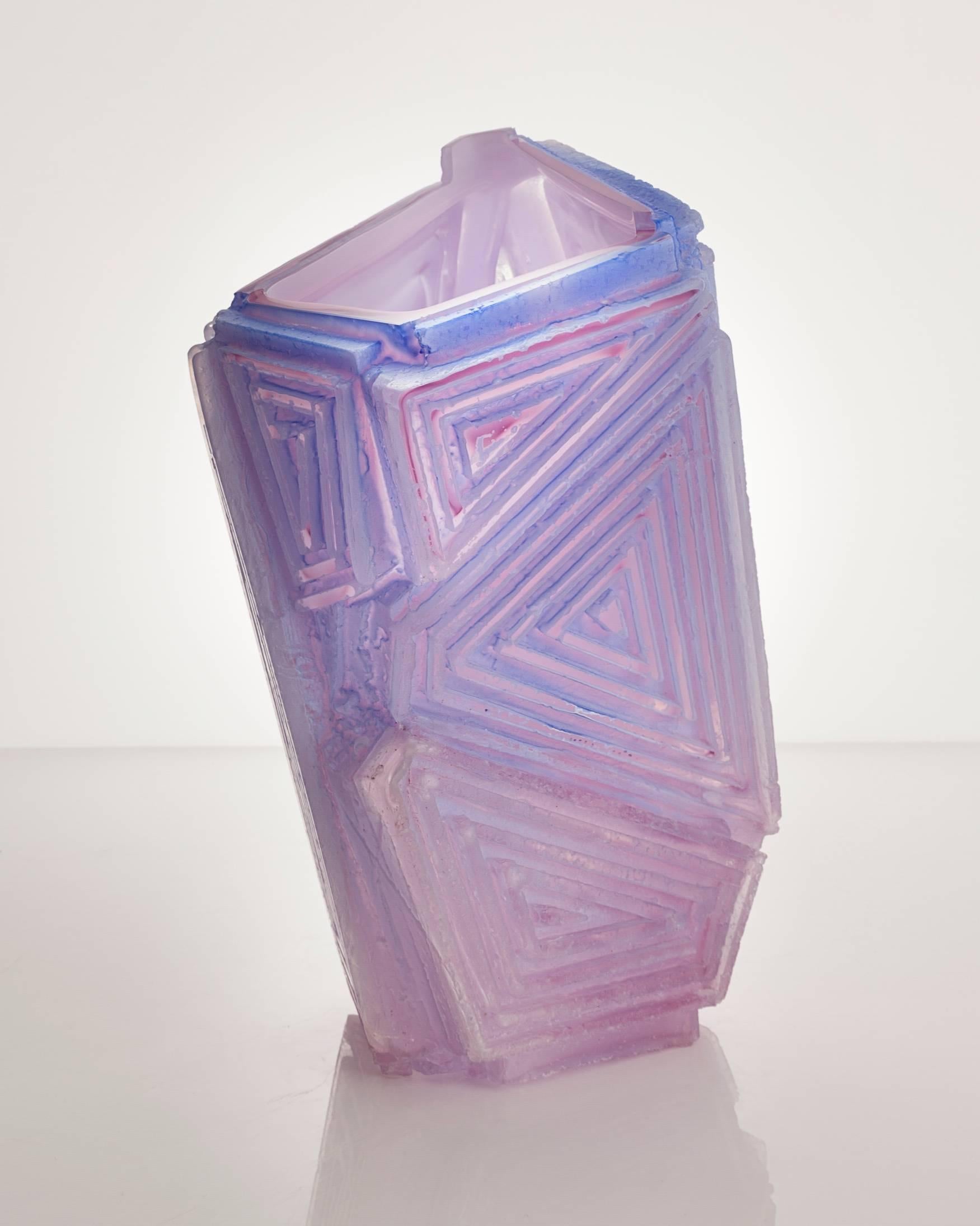 Unique patterned relief 25 vessel in handblown, cut and polished glass. Designed and made by Thaddeus Wolfe, USA, 2014.