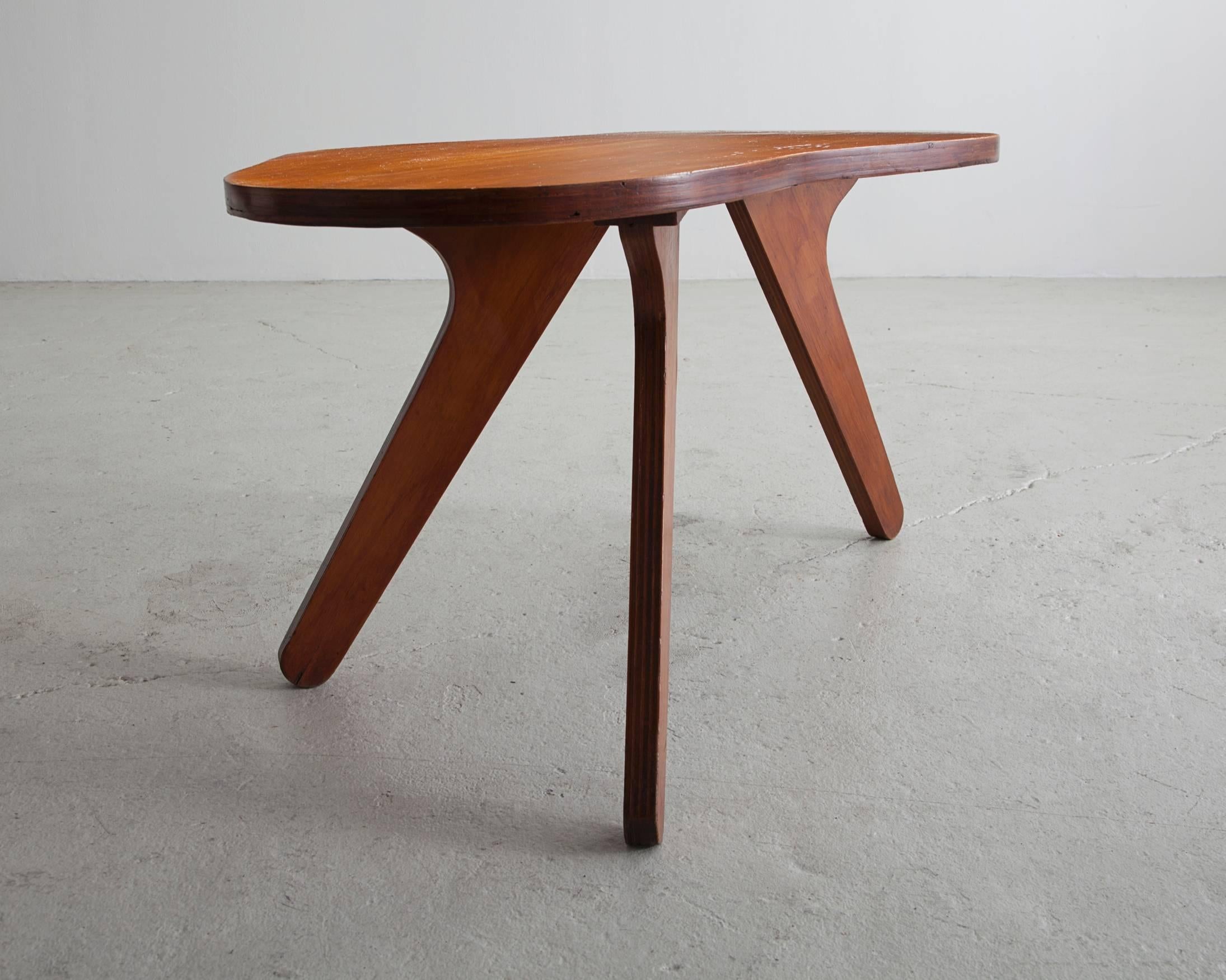 Brazilian Organically Shaped Side Table in Plywood by Jose Zanine, Brazil, 1950s
