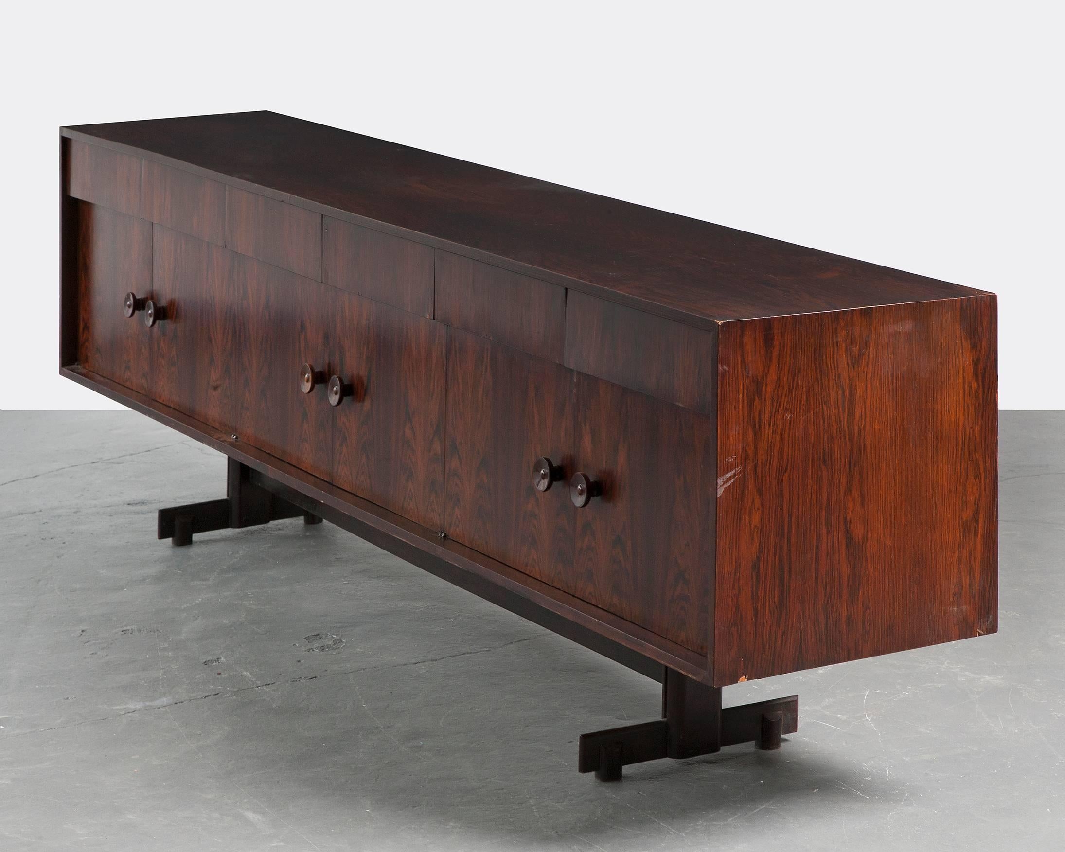 Credenza with six doors and six drawers in rosewood. Designed by Carlo Hauner for Forma, Brazil, 1960s.