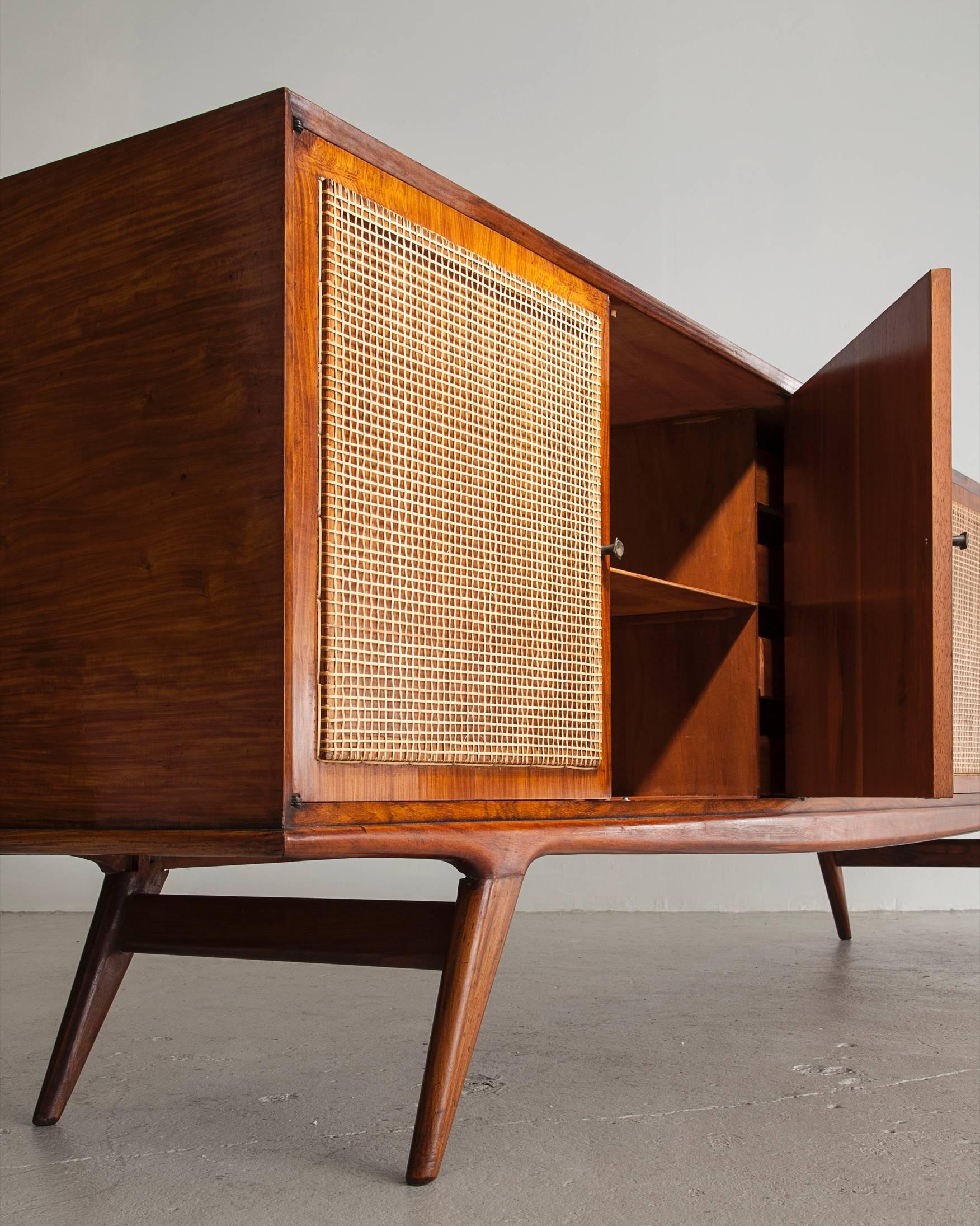 Credenza in caviona wood with a cane front. Designed by Martin Eisler for Forma, Brazil, 1950s.
