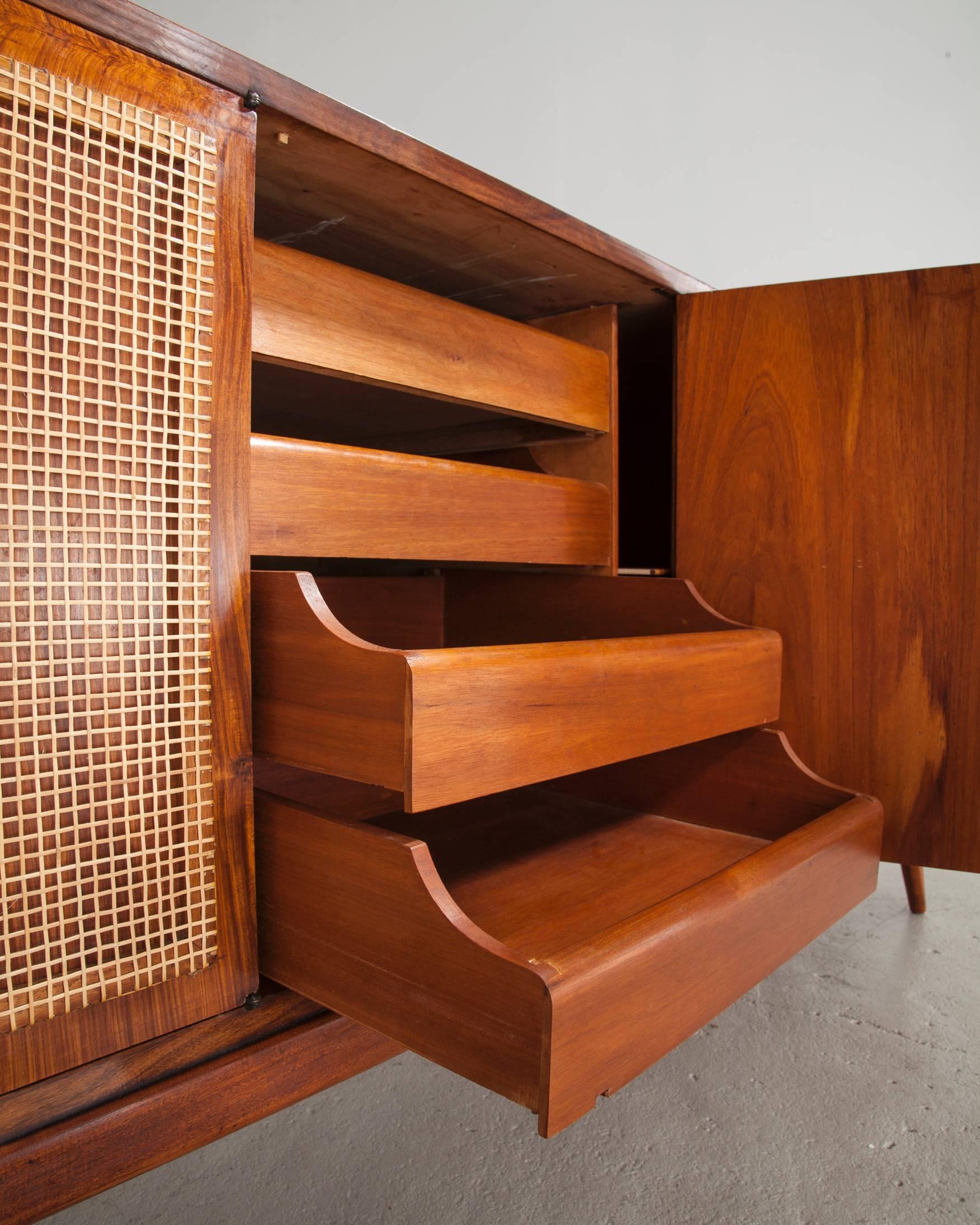 Mid-20th Century Credenza in Caviona Wood with a Cane Front by Martin Eisler, Brazil, 1950s