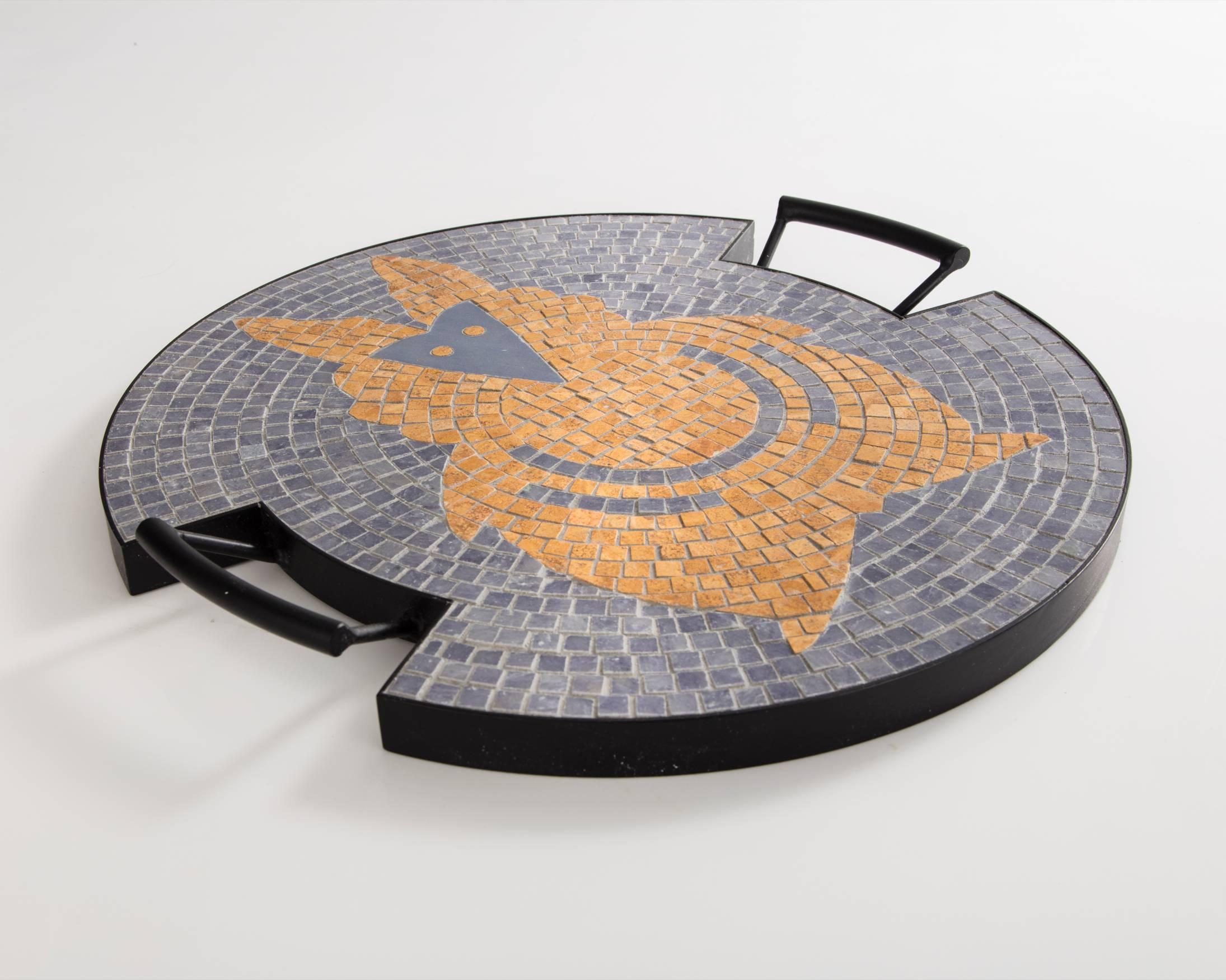 The Fox tray in hand-set mosaic, from the 
