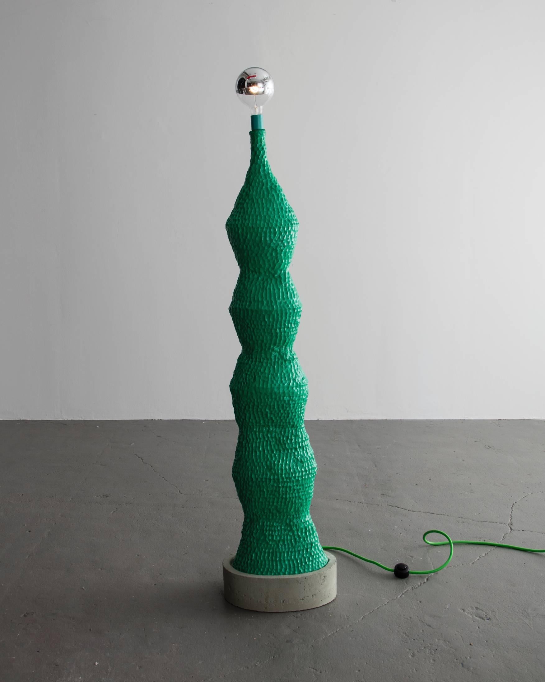 Green standing lamp in ceramic and cement. Designed by Katie Stout with Sean Gerstley, USA, 2014.
