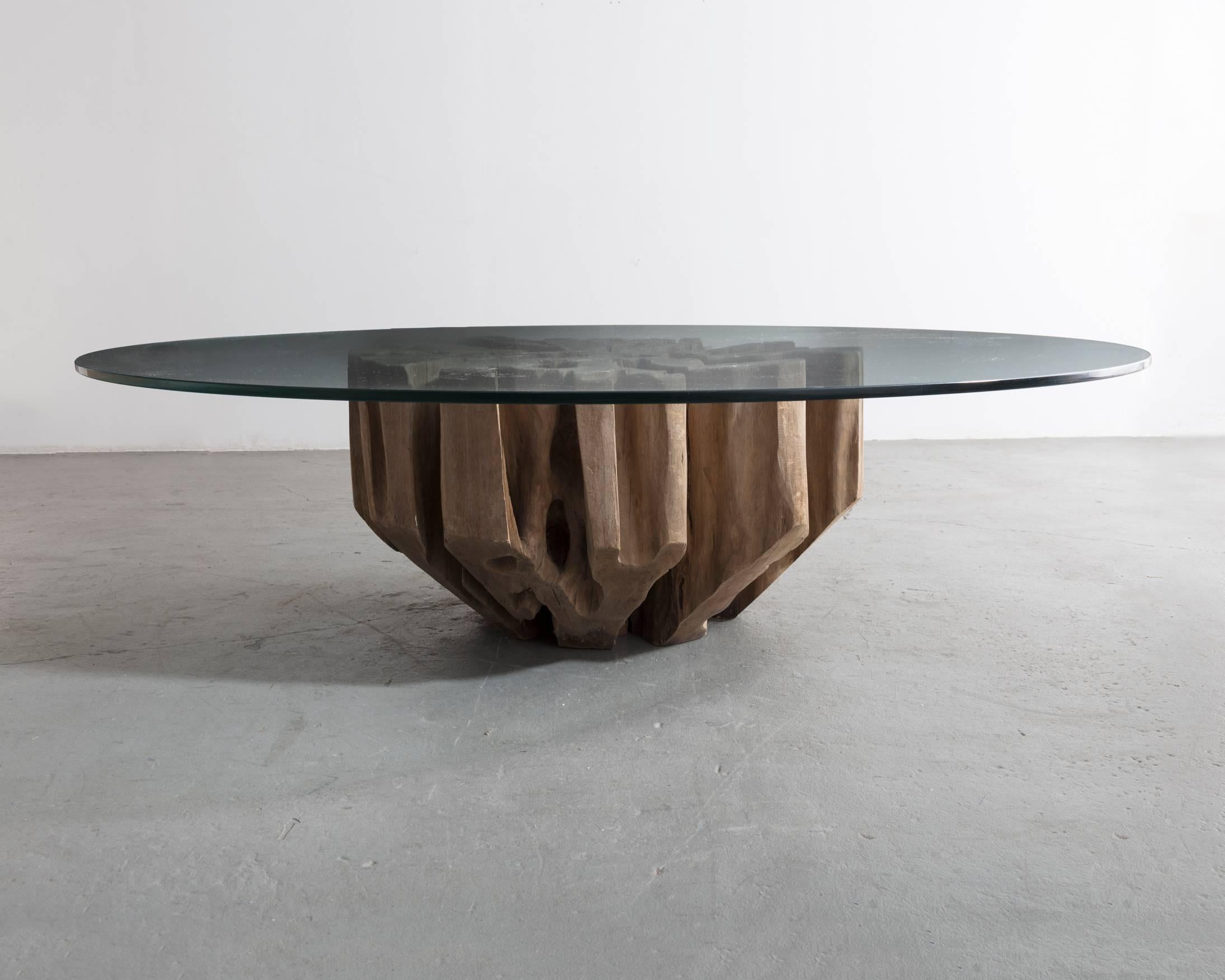 Sculptural coffee table base in solid wood designed by José Zanine Caldas and manufactured by his workshop, Brazil, c. 1988.