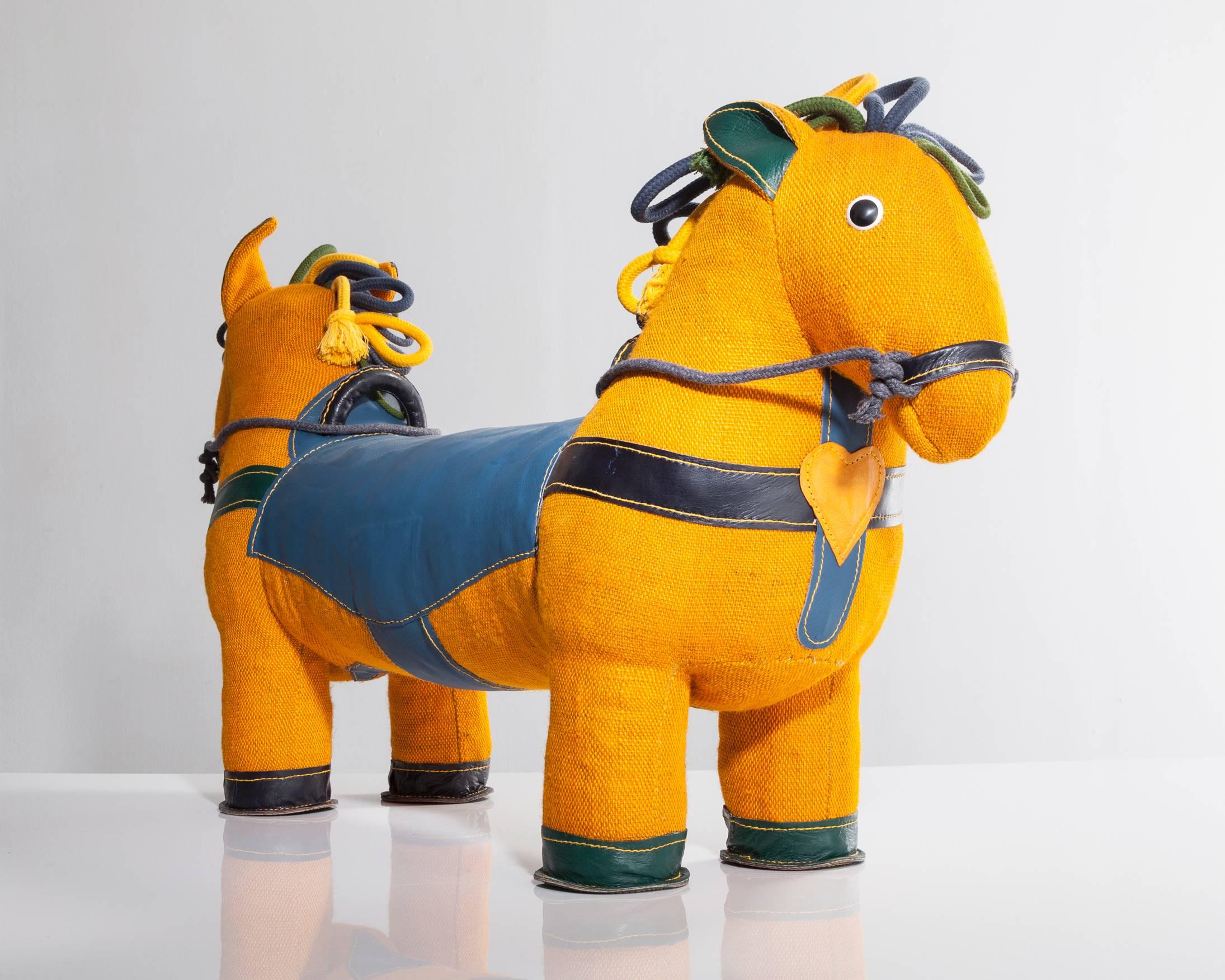 SM5782.

Therapeutic toy double-face pony in yellow jute with leather detailing. Designed and made by Renate Müller, Germany, 2015.