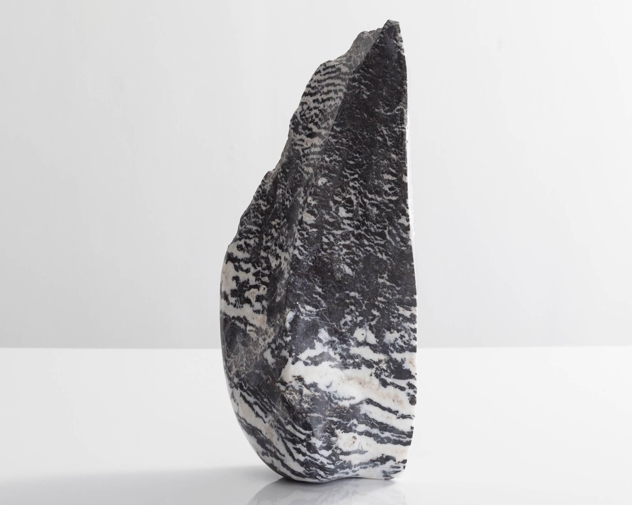 Sculptural form in tiger marble designed and made by Rogan Gregory, USA, 2015. (Dimensions are approximate).