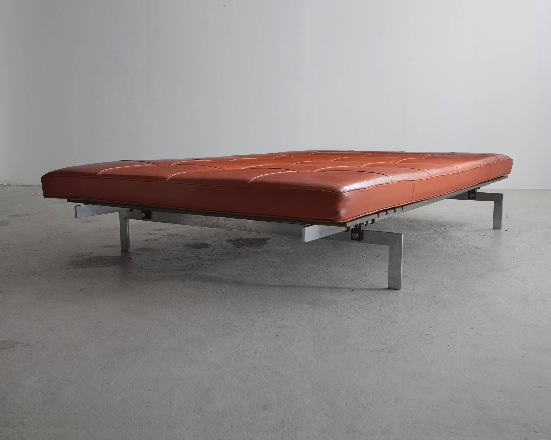 CO563.

Unique extra wide PK 80 daybed with a steel frame and leather upholstery. Designed by Poul Kjaerholm for E. Kold Christensen, Denmark, circa 1968.