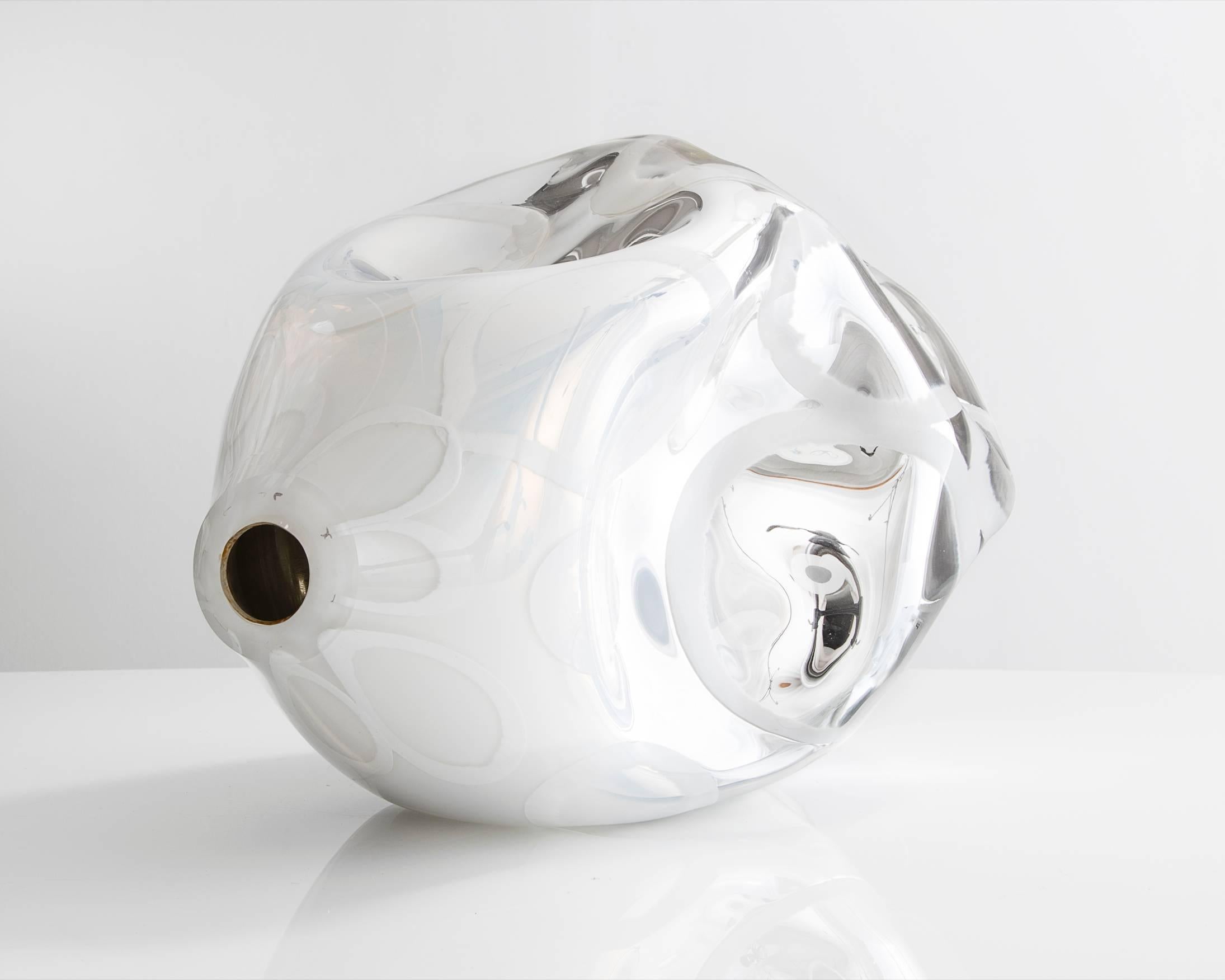Unique Mirroring Dented Murrine vessel in handblown glass. Designed and made by Jeff Zimmerman, New York, 2015.