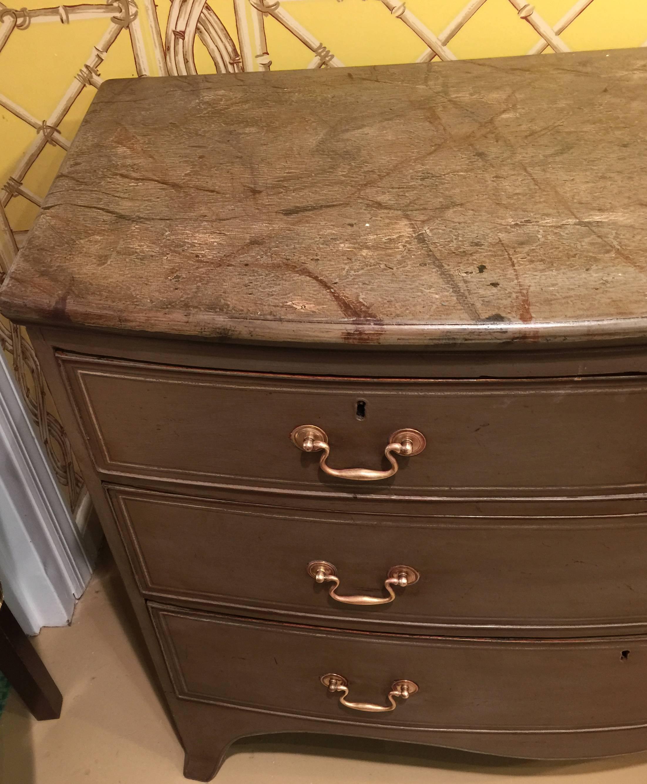 19th century English painted hepplewhite bow front chest of drawers.