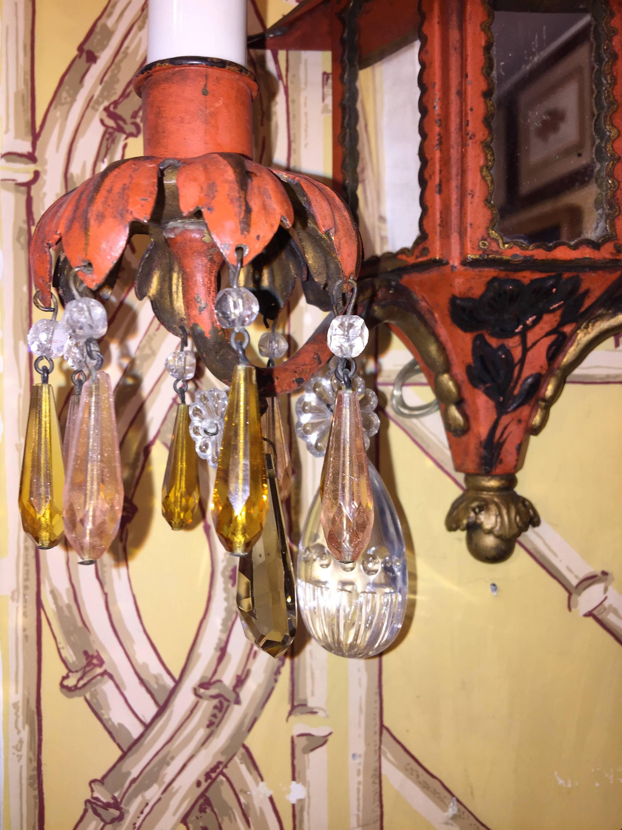 Pair of 19th Century French Napoleon III Chinoiserie Style Tole Sconces In Excellent Condition For Sale In Southampton, NY