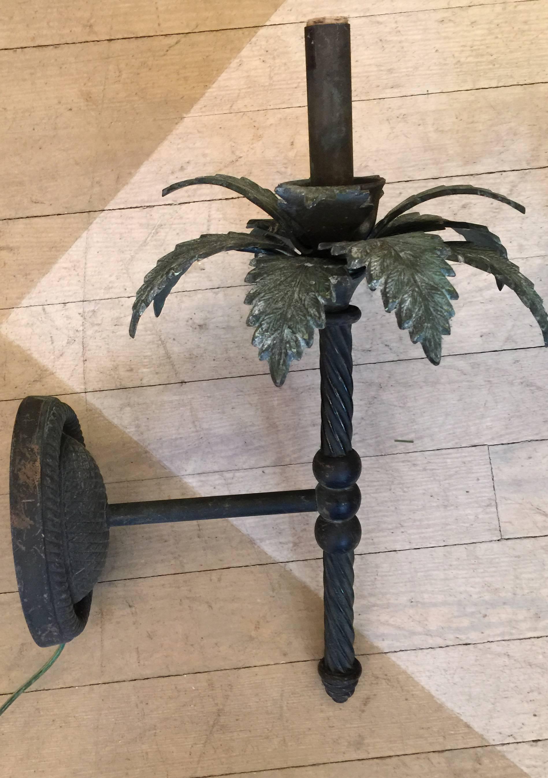 Pair of 19th Century French Bronze Painted Sconces In Good Condition For Sale In Southampton, NY