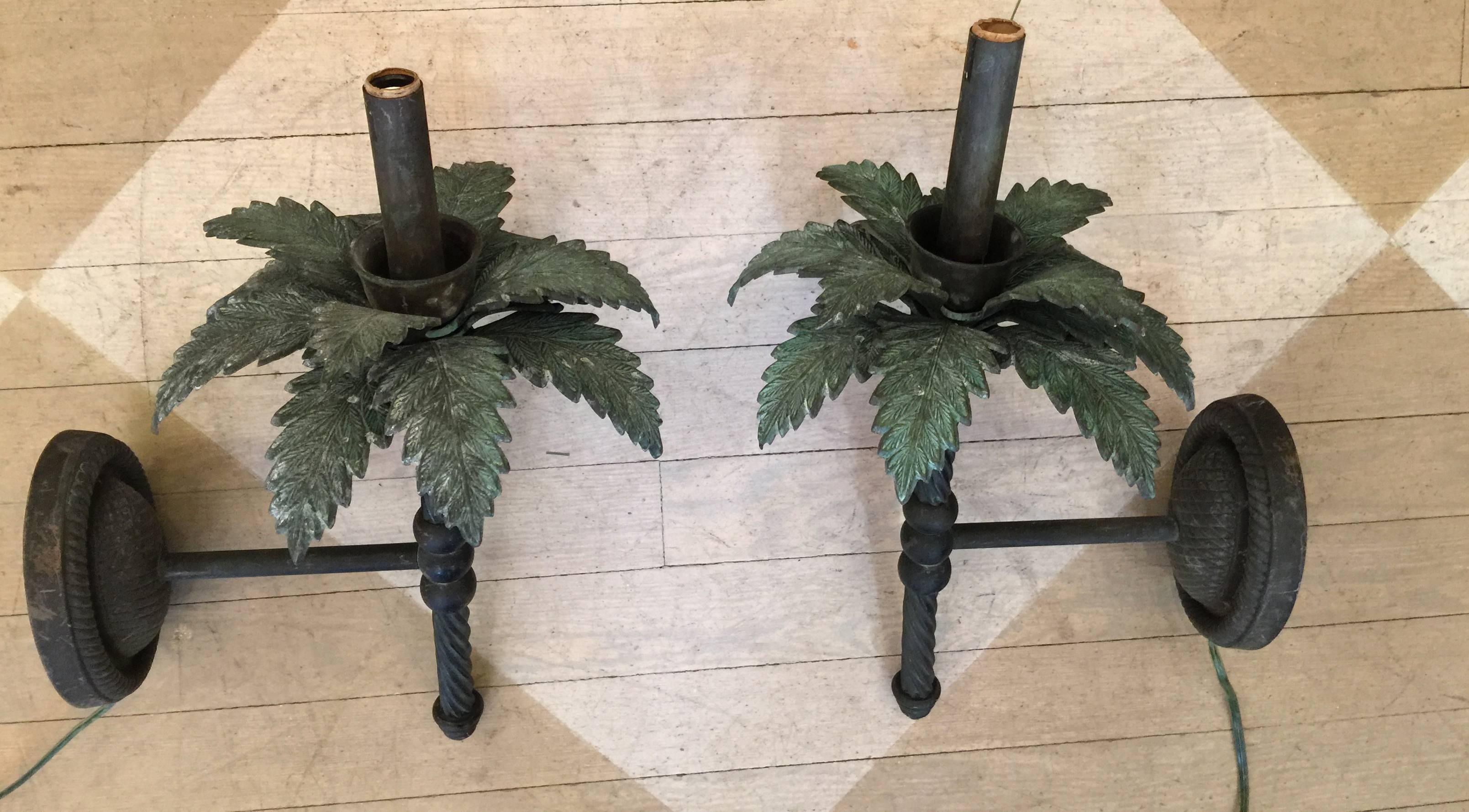 Pair of 19th century French bronze painted sconces.
