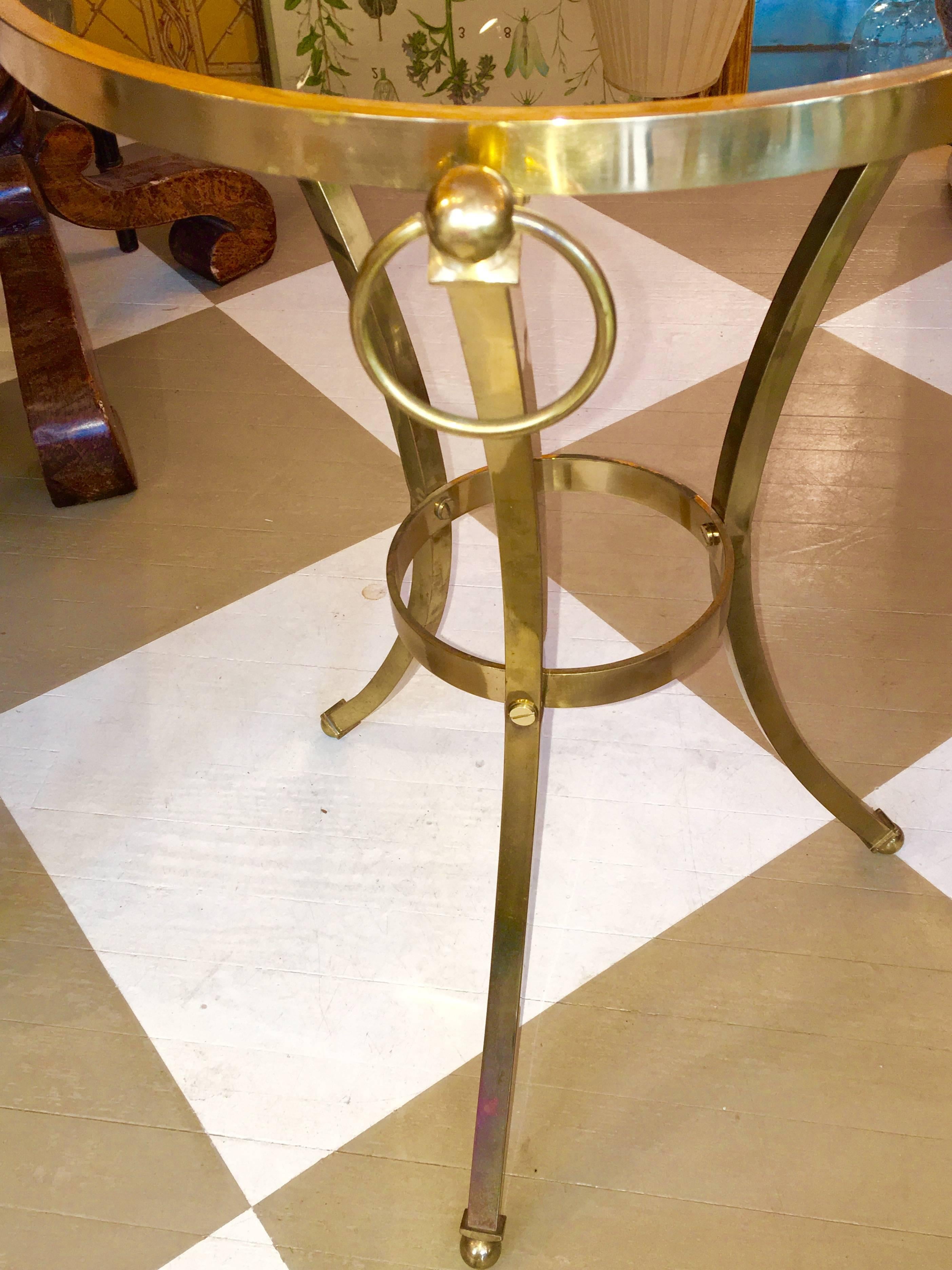  Mid-Century French Brass and Black Glass Regency Style Table In Good Condition In Southampton, NY