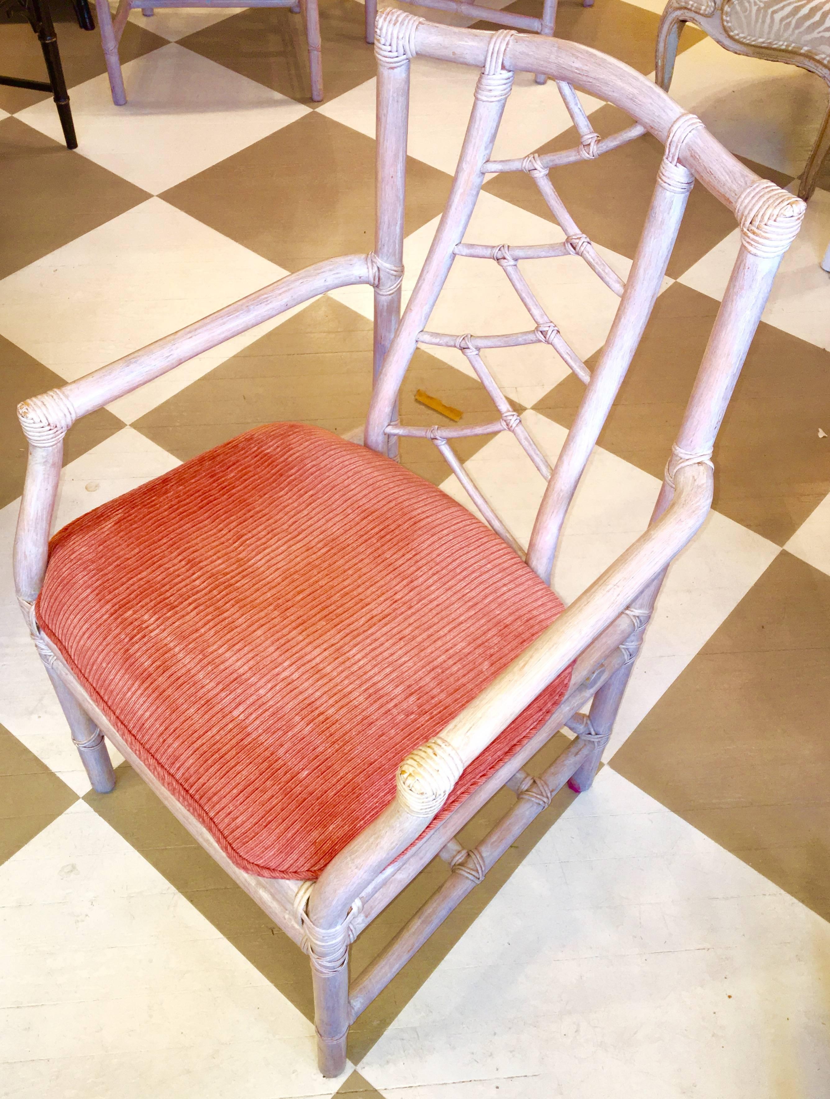 Set of Six American Mid-Century Rattan Dining Chairs In Excellent Condition In Southampton, NY