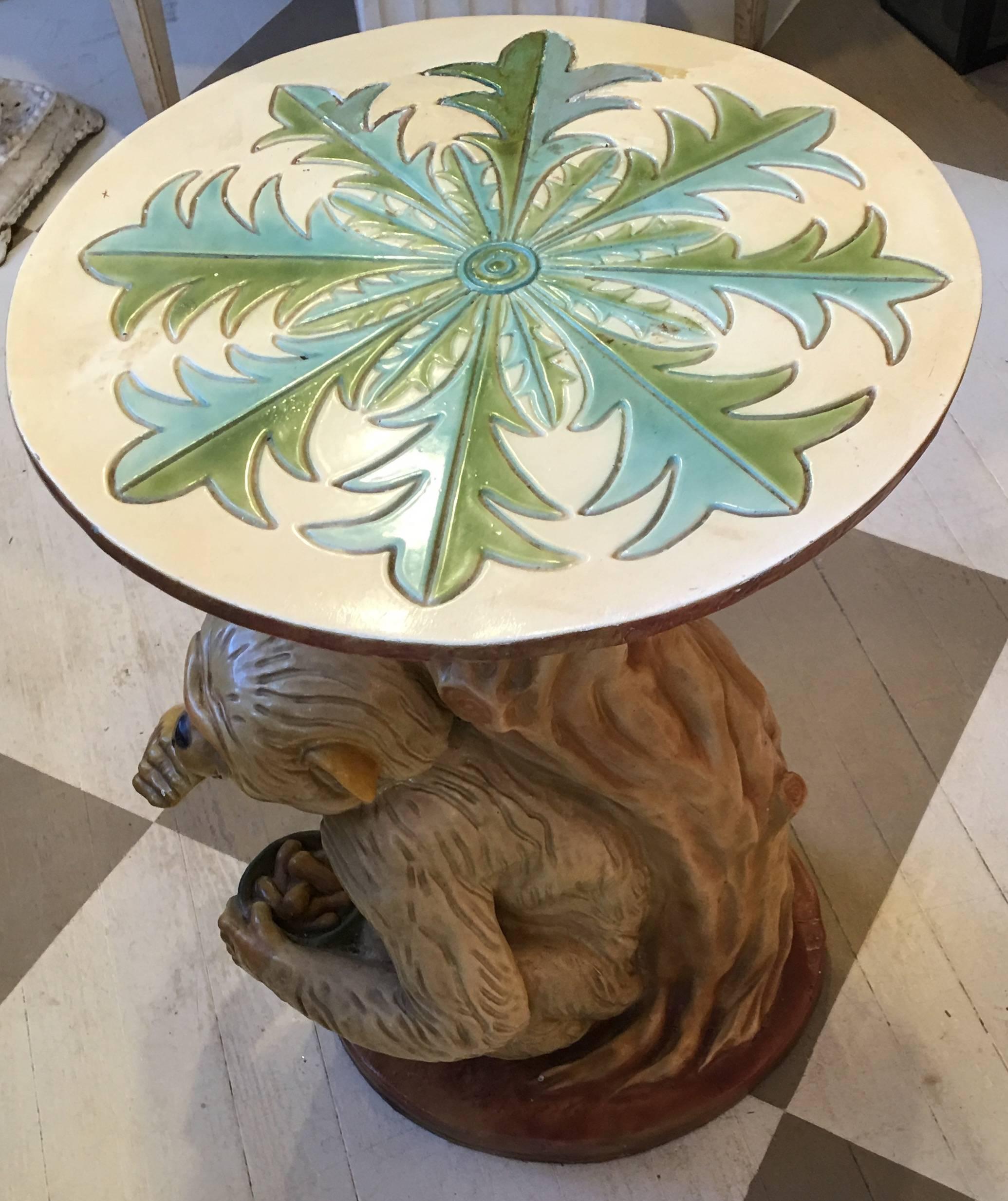 American Mid-Century Modern Hand-Painted Porcelain Monkey Garden Table In Good Condition In Southampton, NY