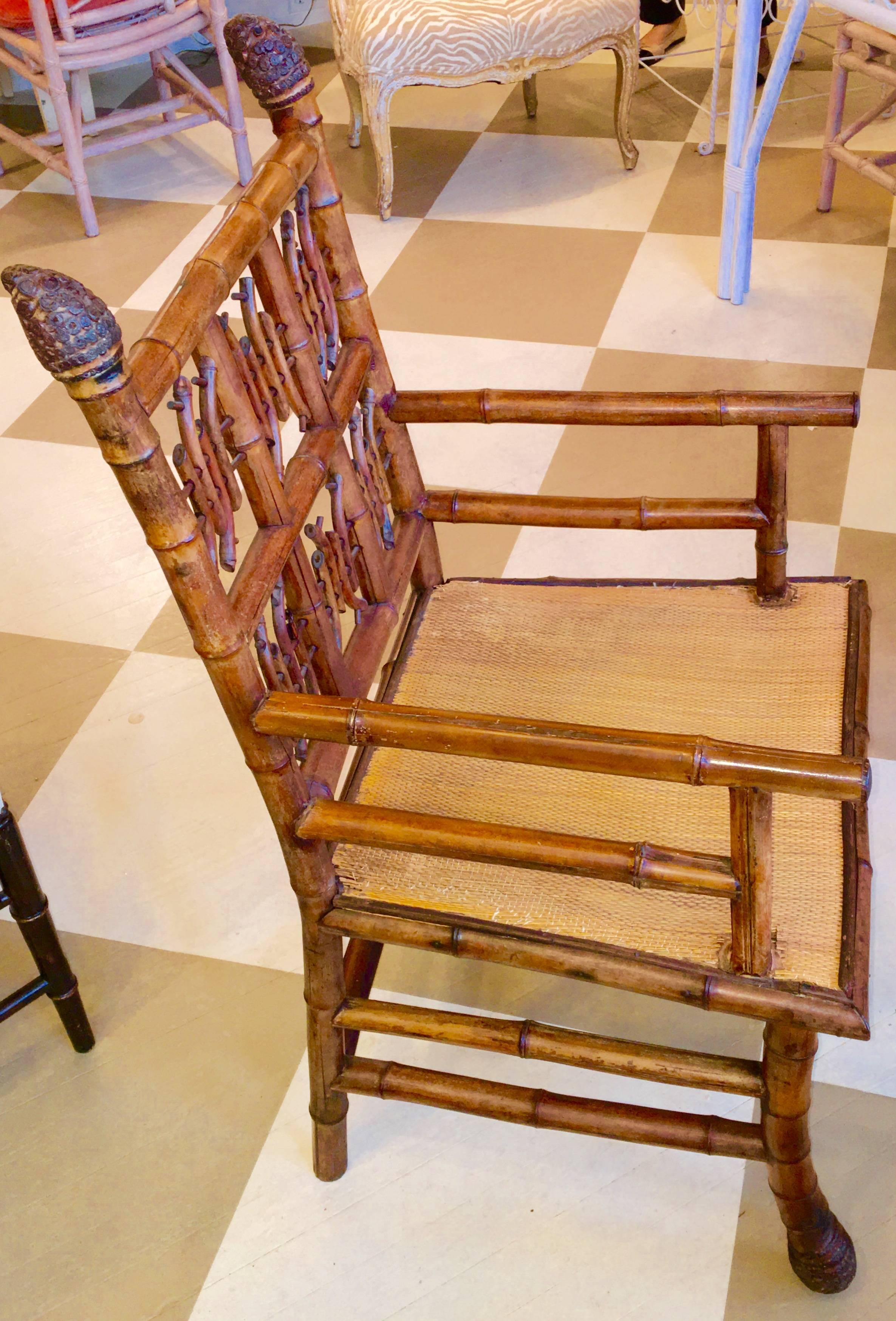 Pair of 19th Century Regency Style Root Bamboo Armchairs In Excellent Condition In Southampton, NY