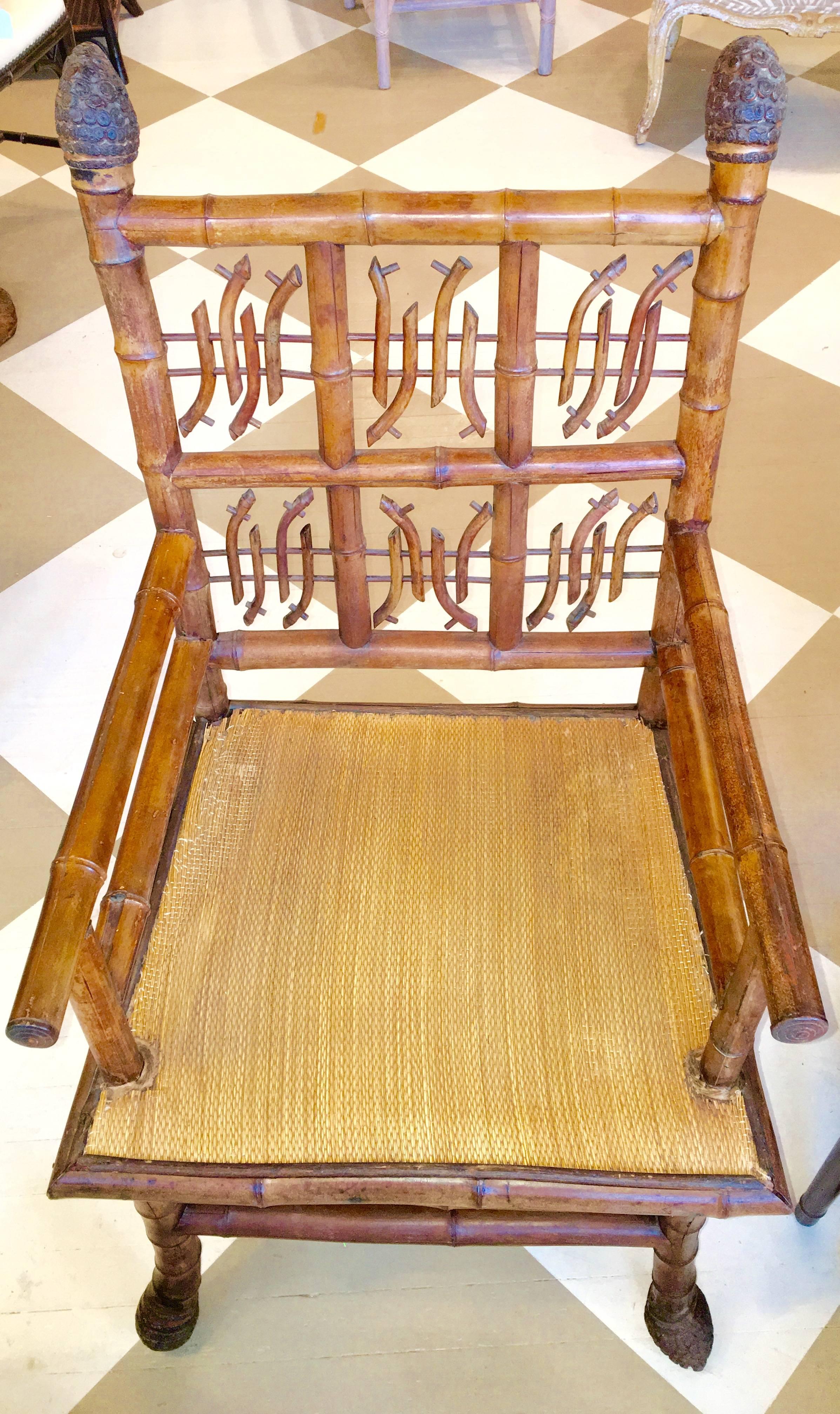 Pair of 19th Century Regency Style Root Bamboo Armchairs 2