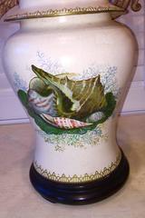 Pair of American Hand-Painted with Shells Porcelain Temple Jar Lamps