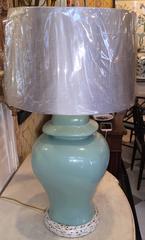 Pair of American Mid-Century Celadon Temple Jar Porcelain Lamps