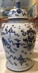 Pair of Late 20th Century Chinese Blue and White Temple Jars