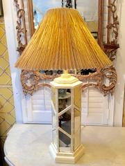 Pair of American Mid- Century Bamboo Trellis Mirror Hexagon Column Lamps