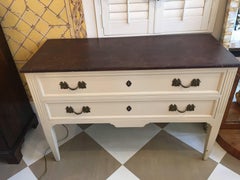 Pair of French Mid-Century Chests of Drawers, Crème and Faux Marble Finish